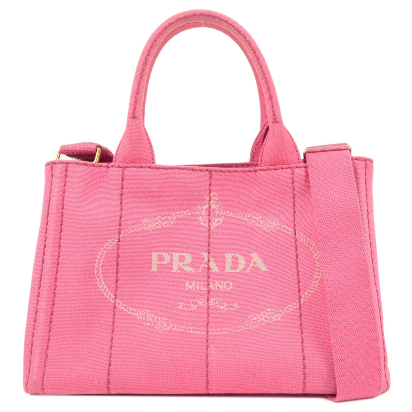 PRADA Logo Canapa Mini Canvas 2Way Tote Bag Pink 1BG439