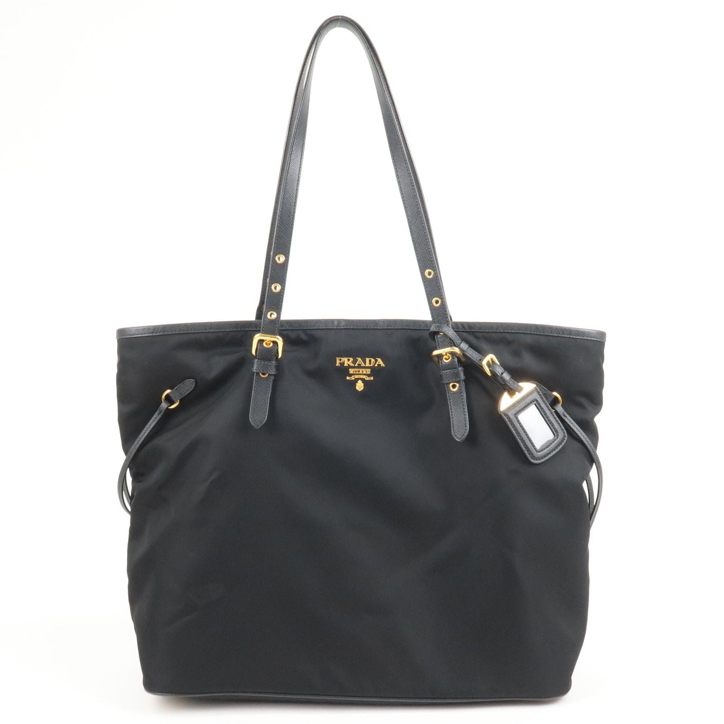 PRADA Logo Nylon Leather Tote Bag Black Noir 1BG997