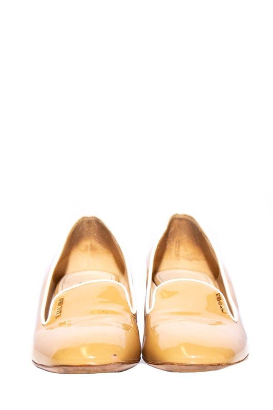 Prada Beige Patent Leather Loafers SZ 38