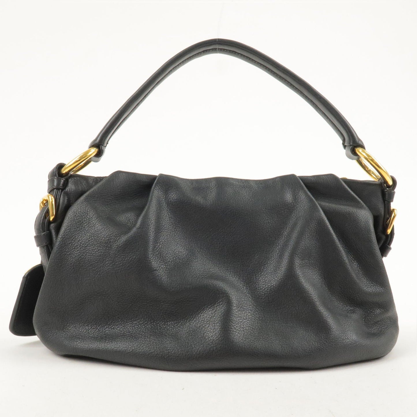 PRADA Logo Leather Shoulder Bag Black Gold Hardware