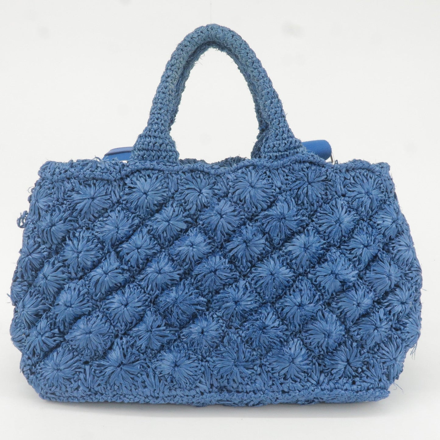 PRADA Raffia Canapa 2Way Bag Hand Bag Shoulder Bag Blue BN2888