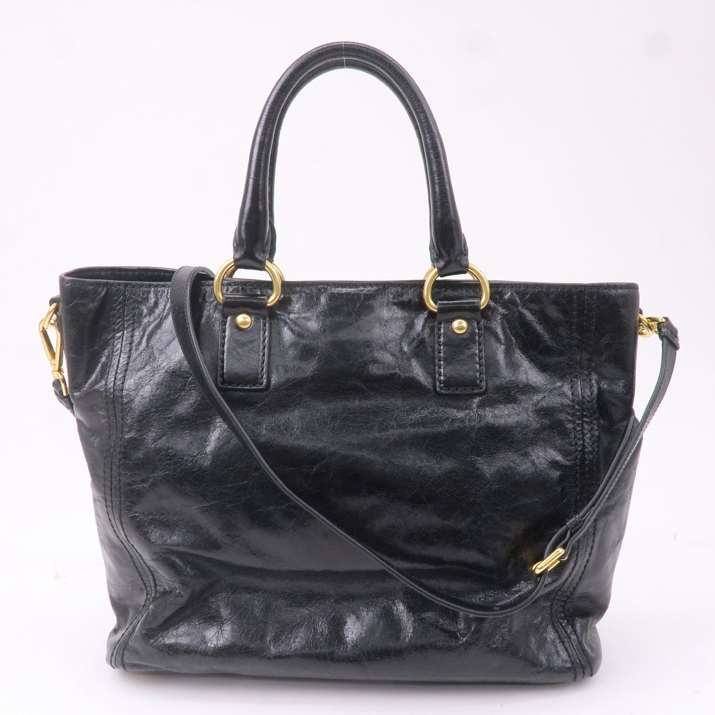 PRADA Leather 2WAY Bag Shoulder Bag Hand Bag Black BN2151