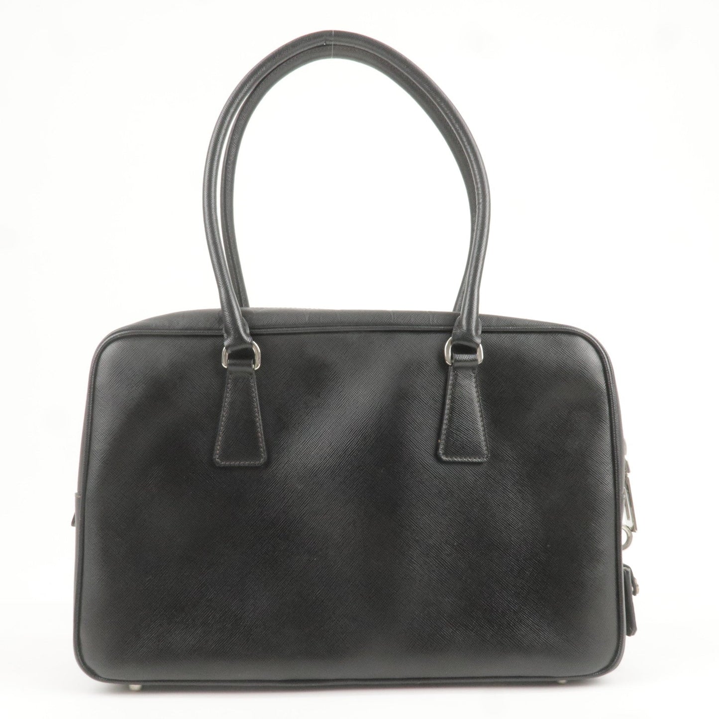 PRADA Logo Saffiano Lux Leather Hand Bag Black BL0095