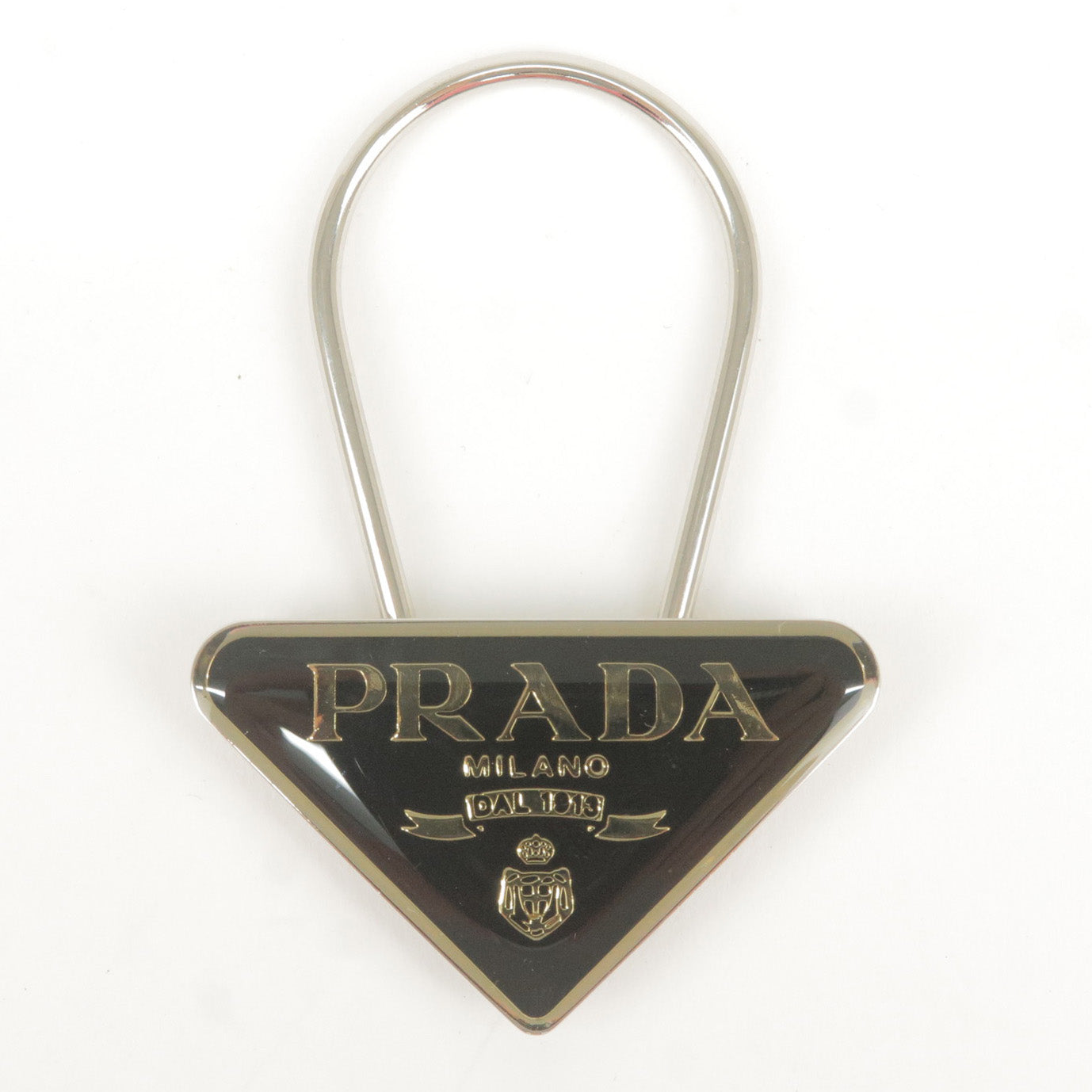 PRADA Triangle Logo Key Charm Bag Accessory Black Silver M285