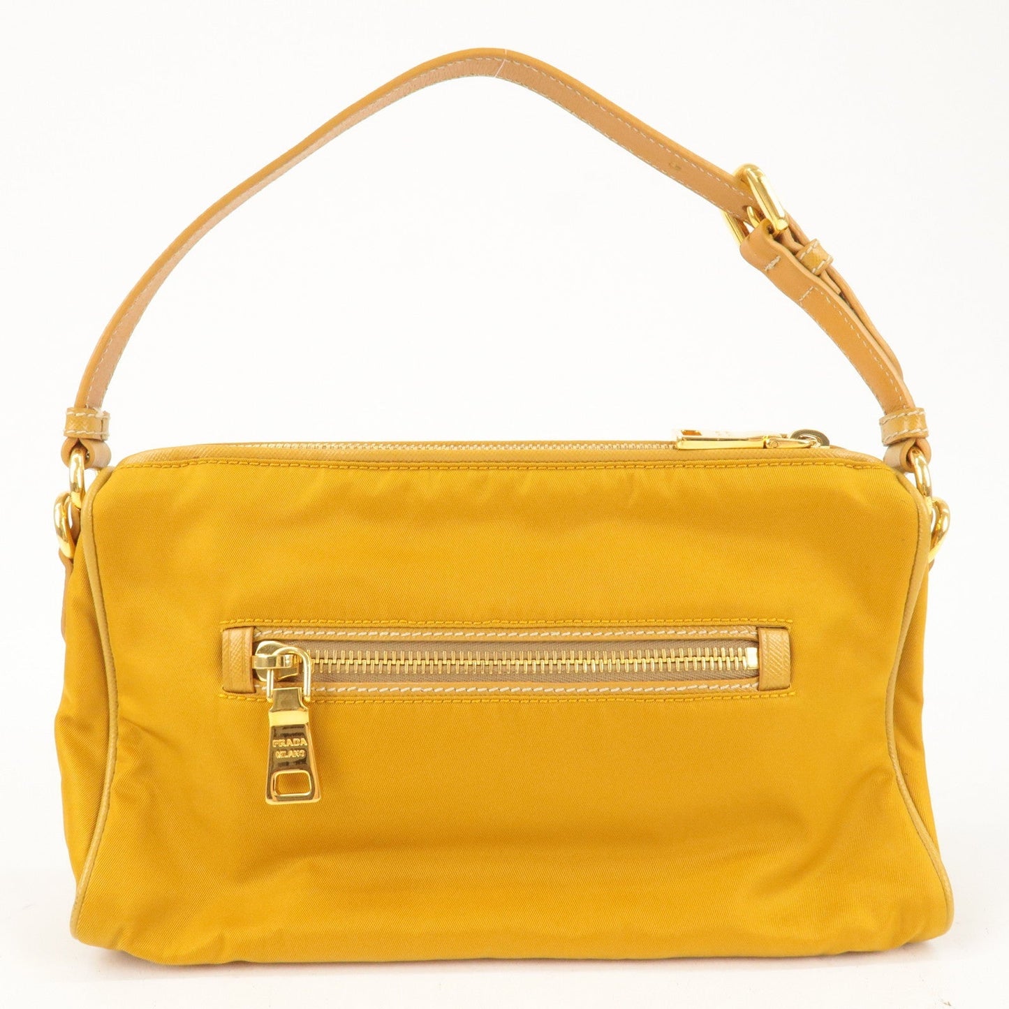 PRADA Logo Nylon Leather Shoulder Bag Mustard Yellow BN1834