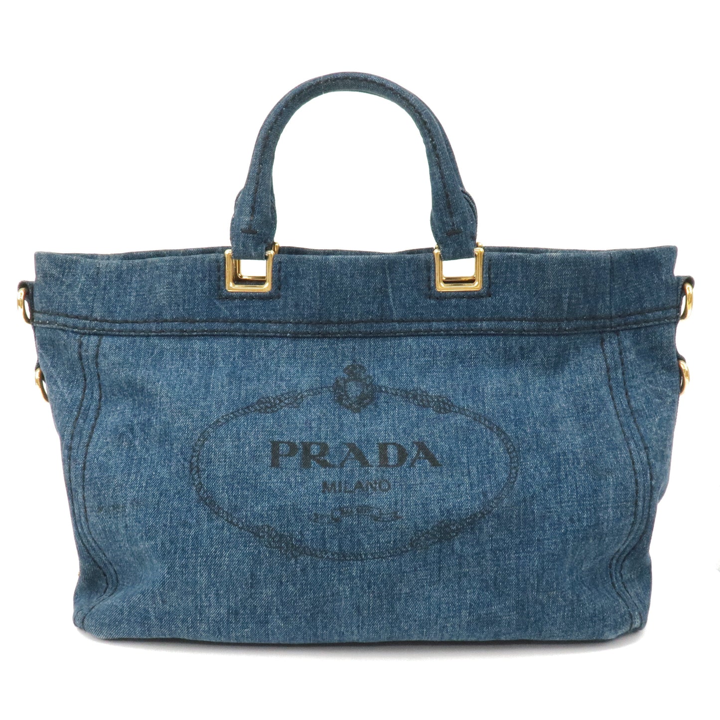 PRADA Denim Leather 2Way Bag Hand Shoulder Bag Blue BN2069