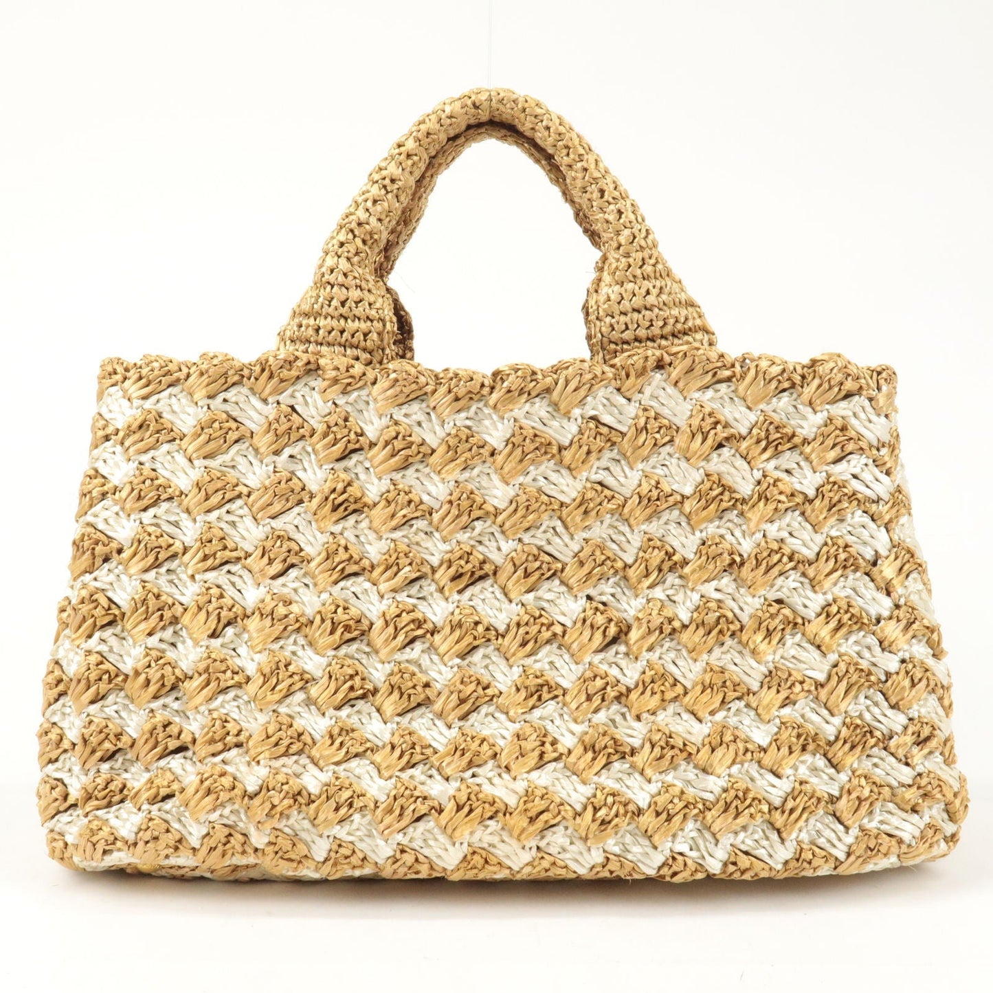 PRADA Raffia Crochet Canapa Tote Bag Beige BN2303