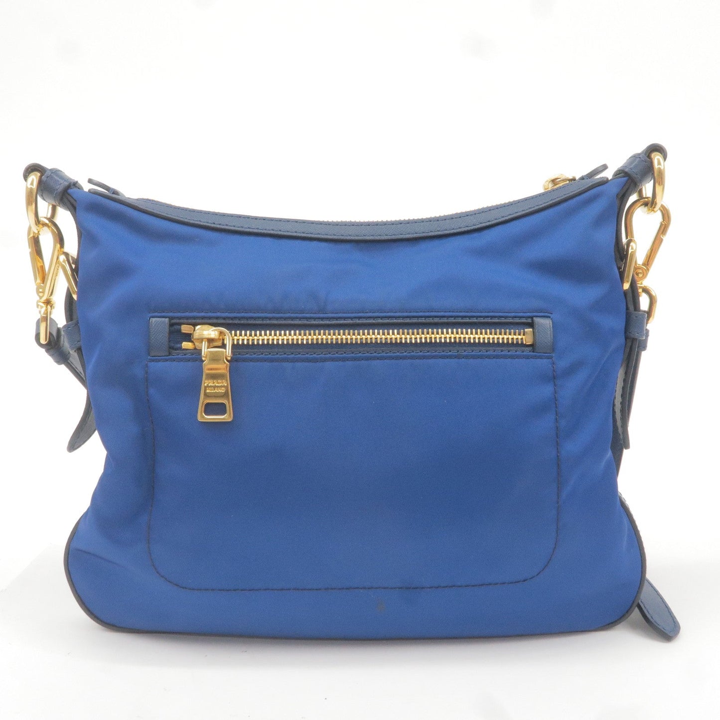 PRADA Logo Nylon Leather Shoulder Bag Blue BT0706