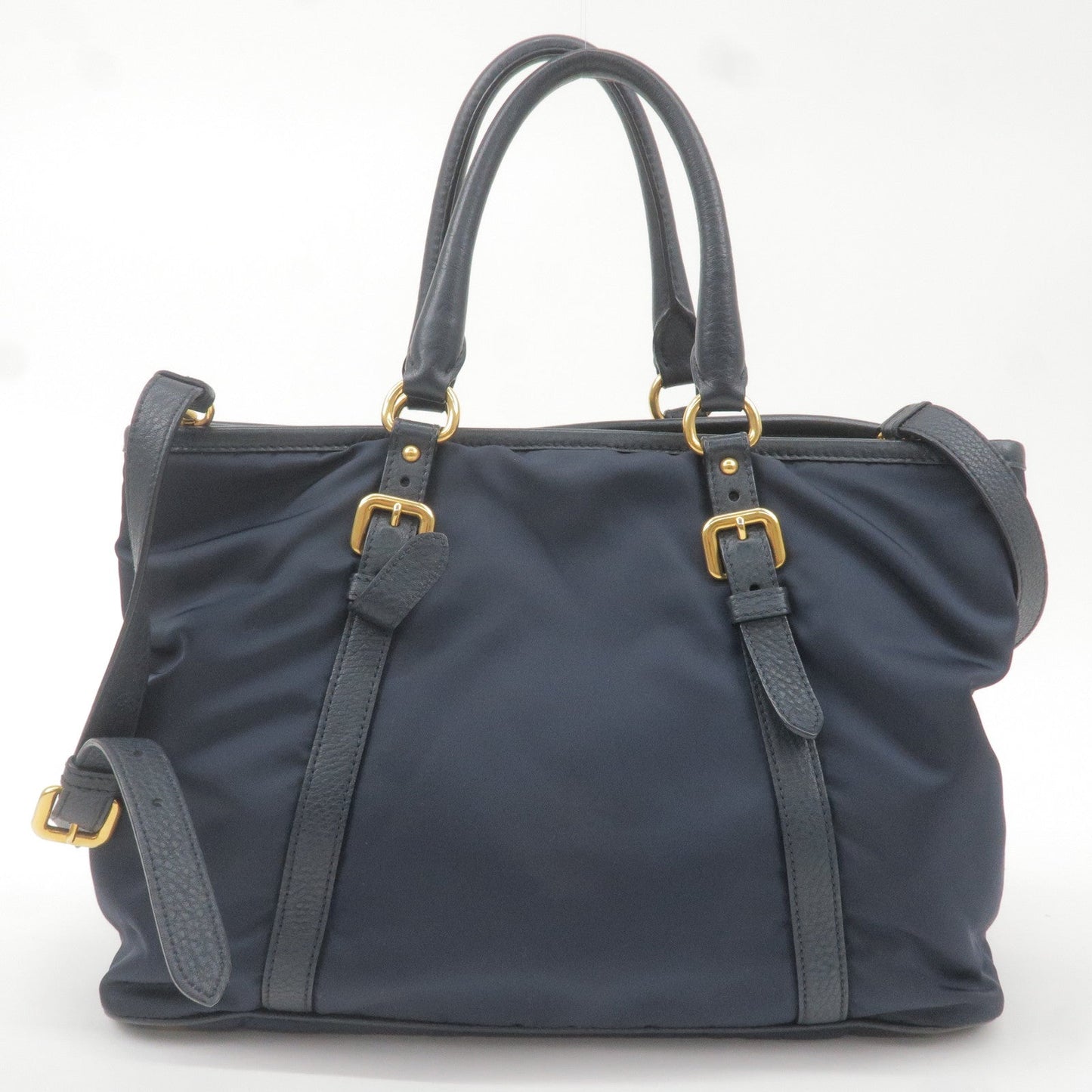 PRADA Logo Nylon Leather 2Way Bag Hand Bag Navy BN2527