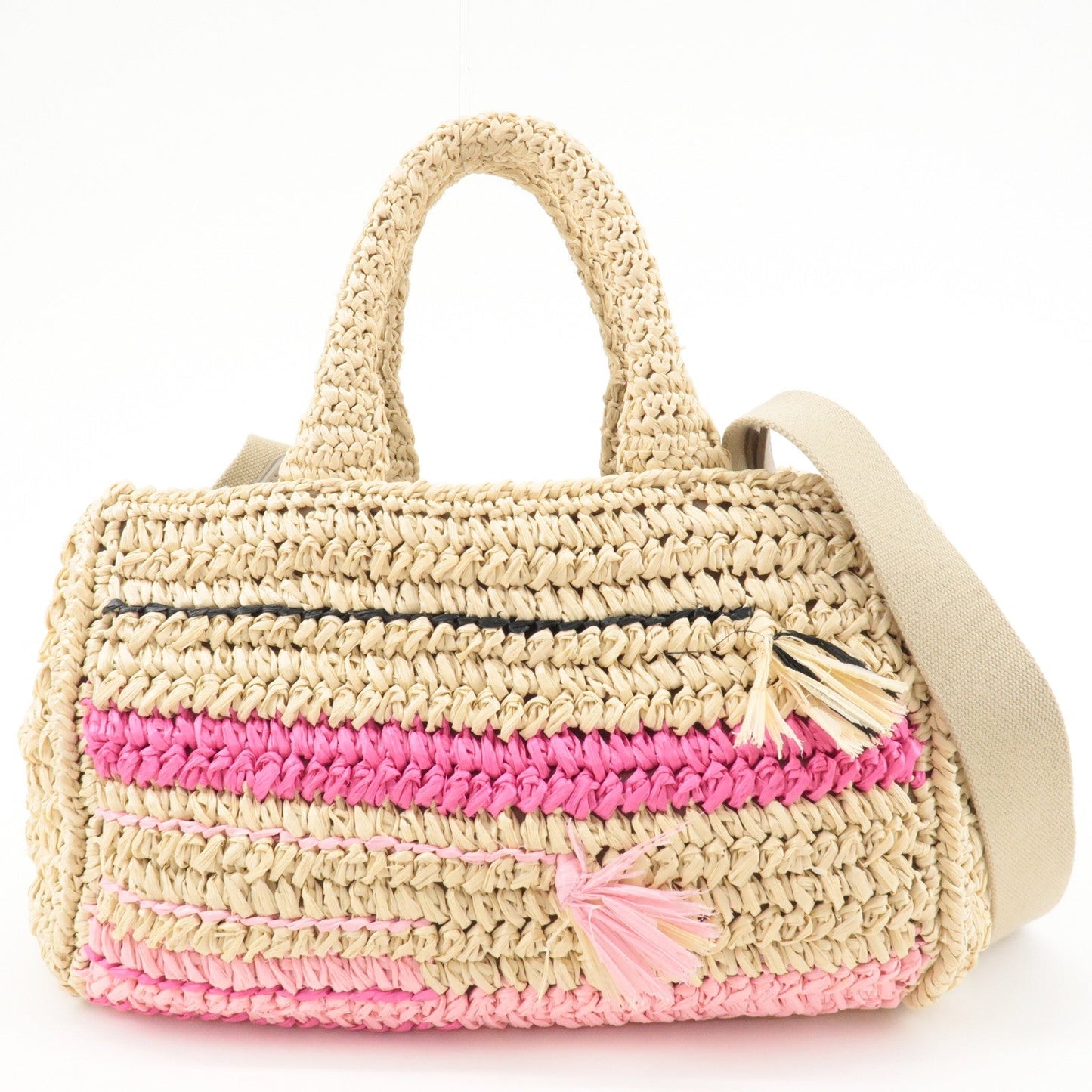 PRADA Raffia Canapa 2Way Bag Hand Bag Shoulder Bag Beige 1BG153