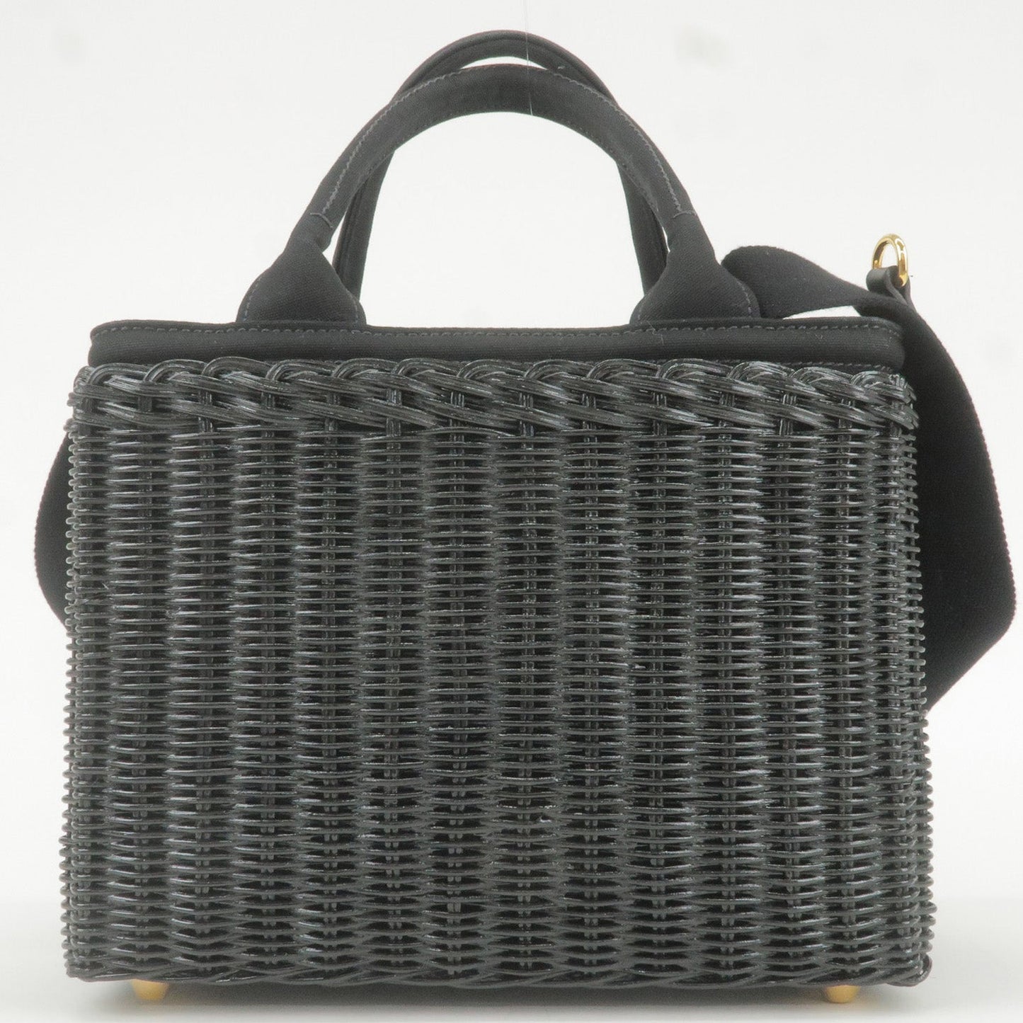 PRADA Wicker Canvas 2Way Basket Bag Hand Bag Black 1BG835