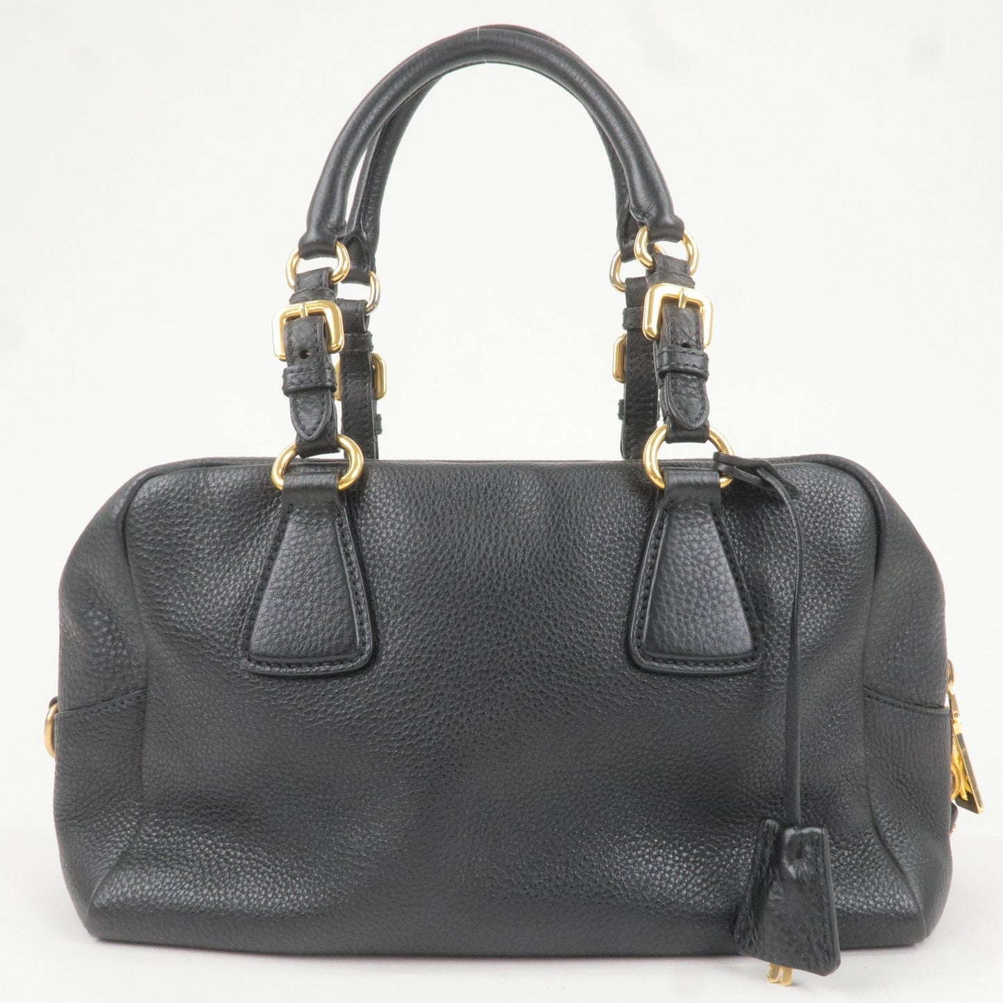 PRADA Logo Leather Mini Boston Bag Shoulder Bag Black B3091M