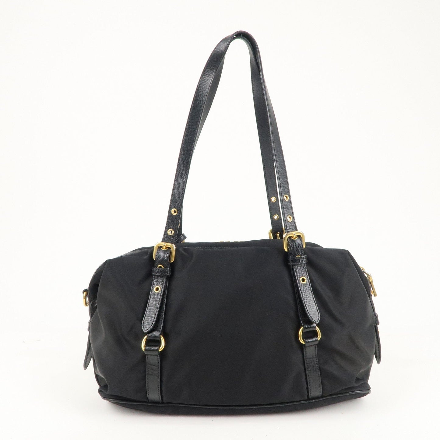 PRADA Nylon Leather Shoulder Bag Black