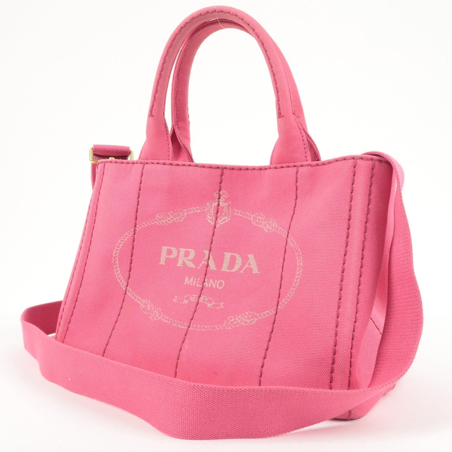 PRADA Logo Canapa Mini Canvas 2Way Tote Bag Pink 1BG439