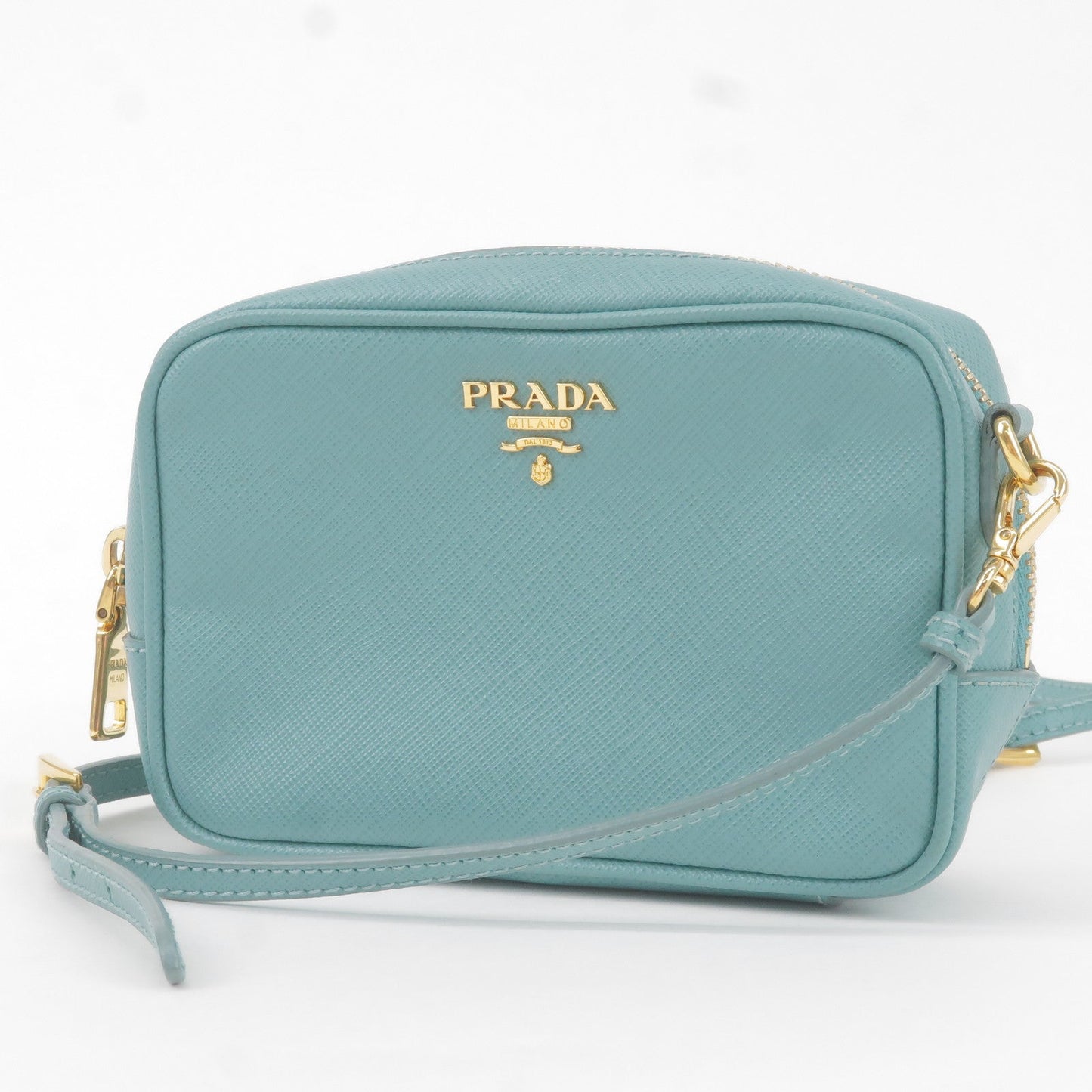 PRADA Vitello Daino Leather Shoulder Bag Purse Light Blue 1BC073