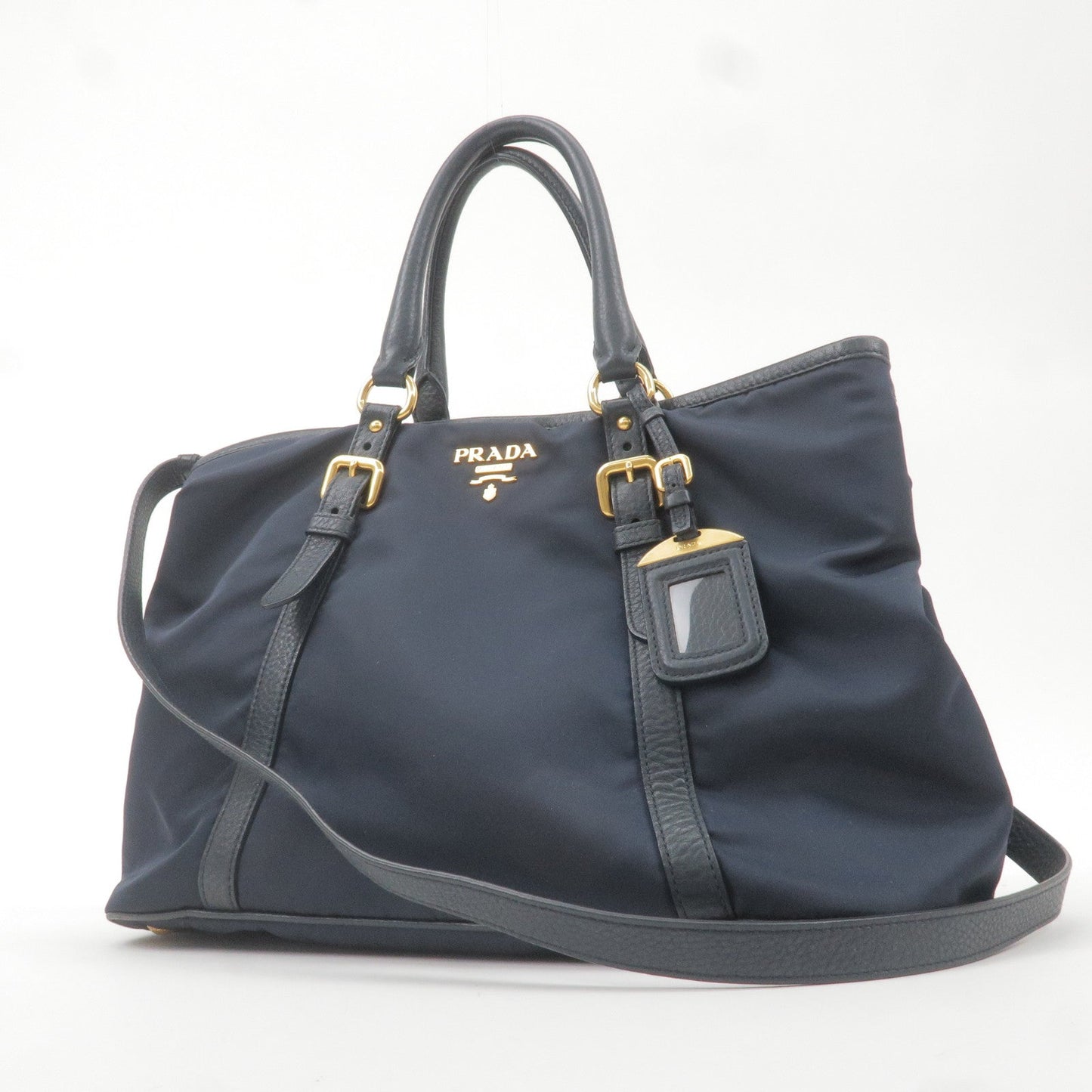 PRADA Logo Nylon Leather 2Way Bag Hand Bag Navy BN2527