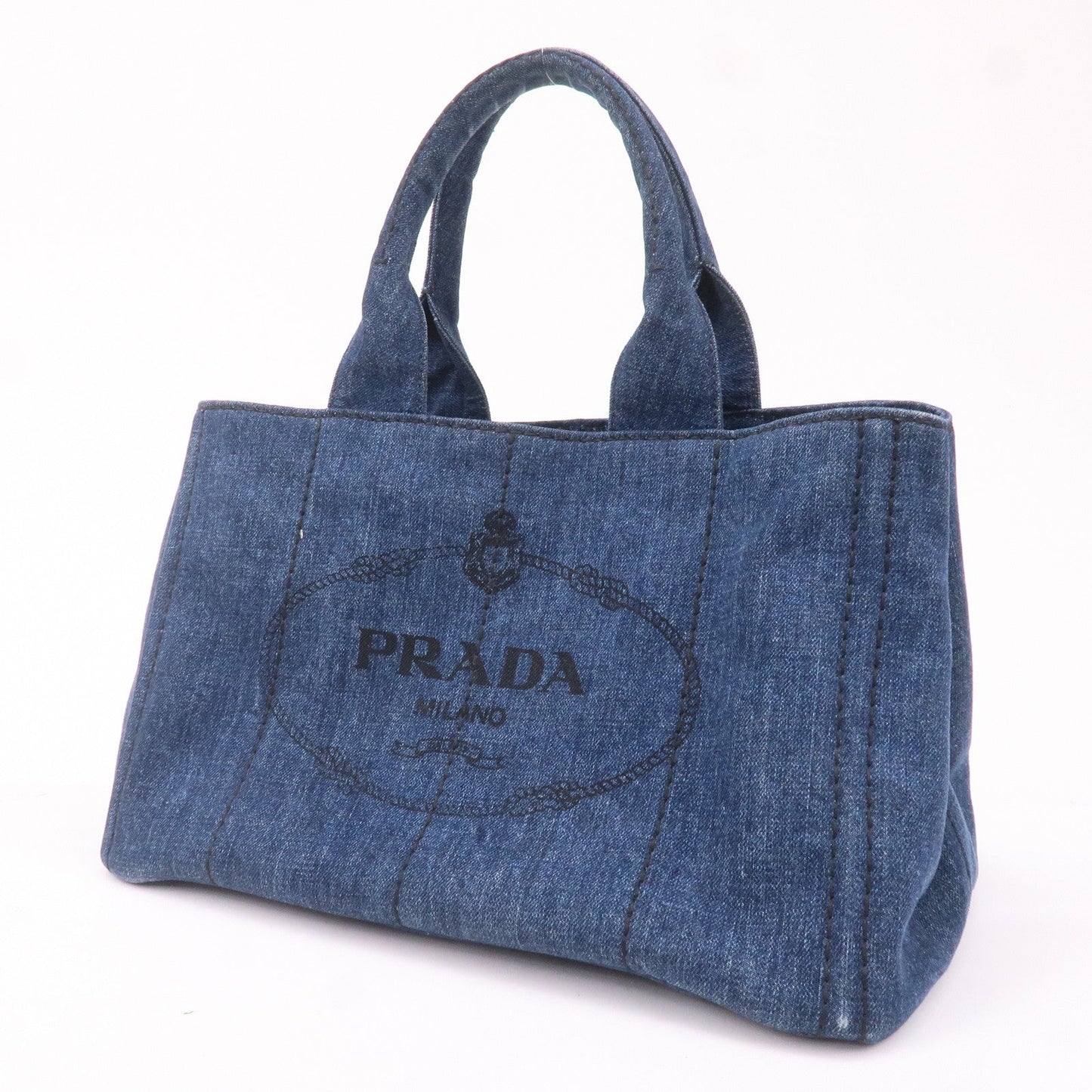 PRADA Canapa Denim Logo Hand Bag Tote Bag Blue B1877B