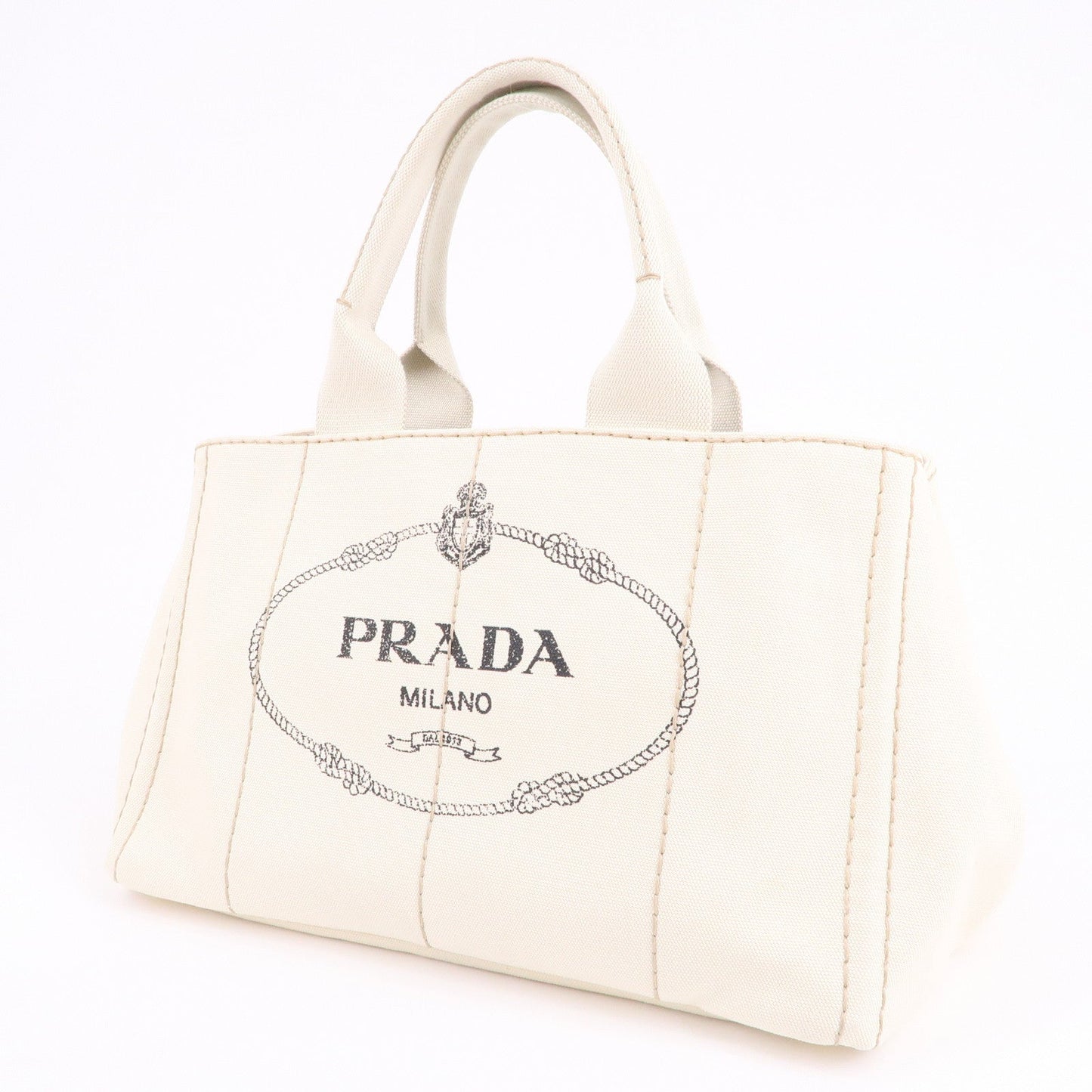 PRADA Canapa Canvas Tote Bag Hand Bag Ivory BN1877