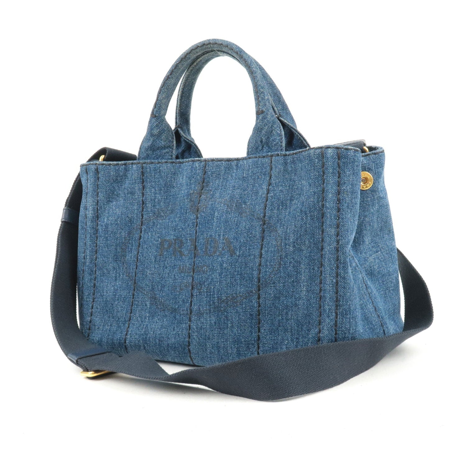 PRADA Logo Canapa Mini Denim Shoulder Bag Hand Bag Blue B2439G