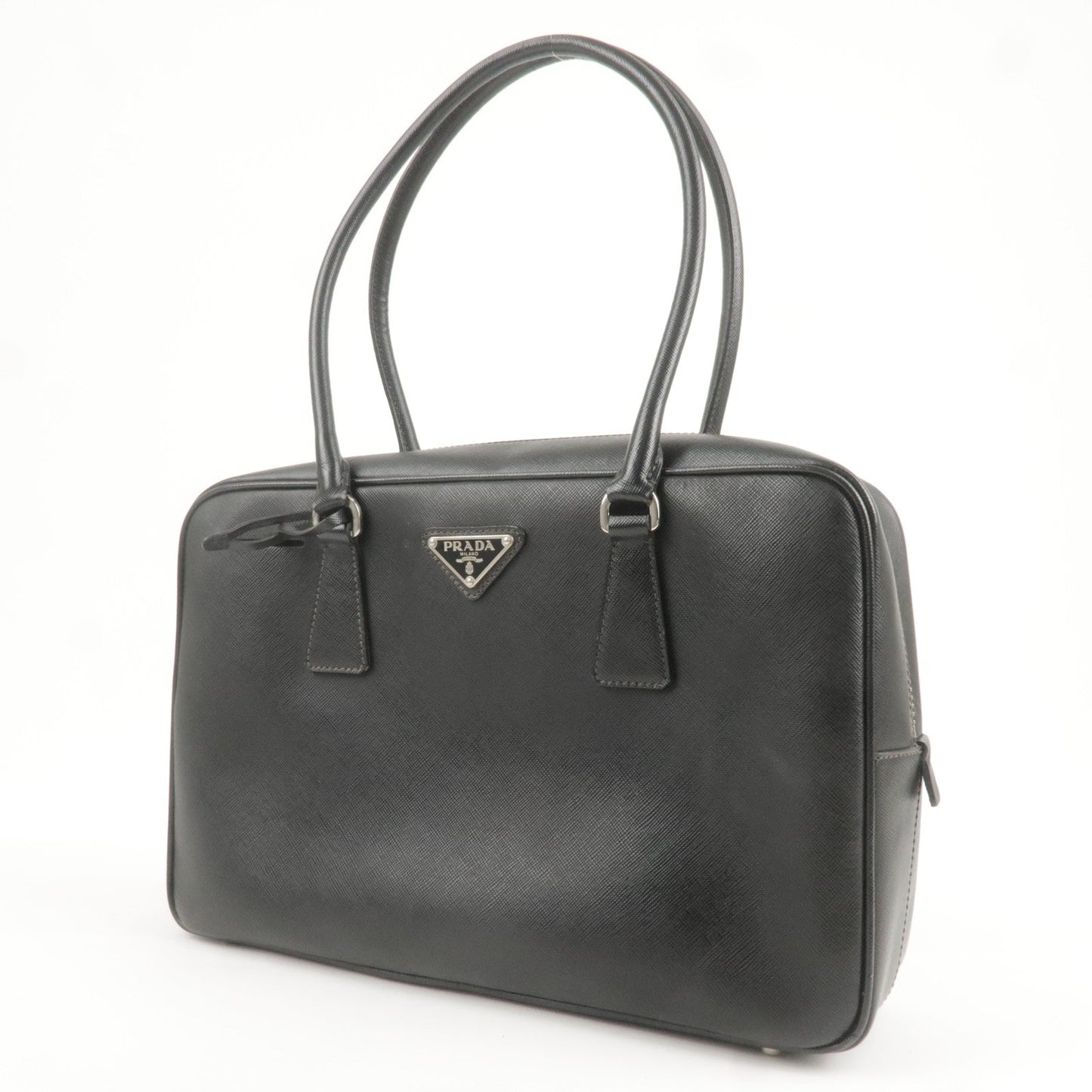 PRADA Logo Saffiano Lux Leather Hand Bag Black BL0095