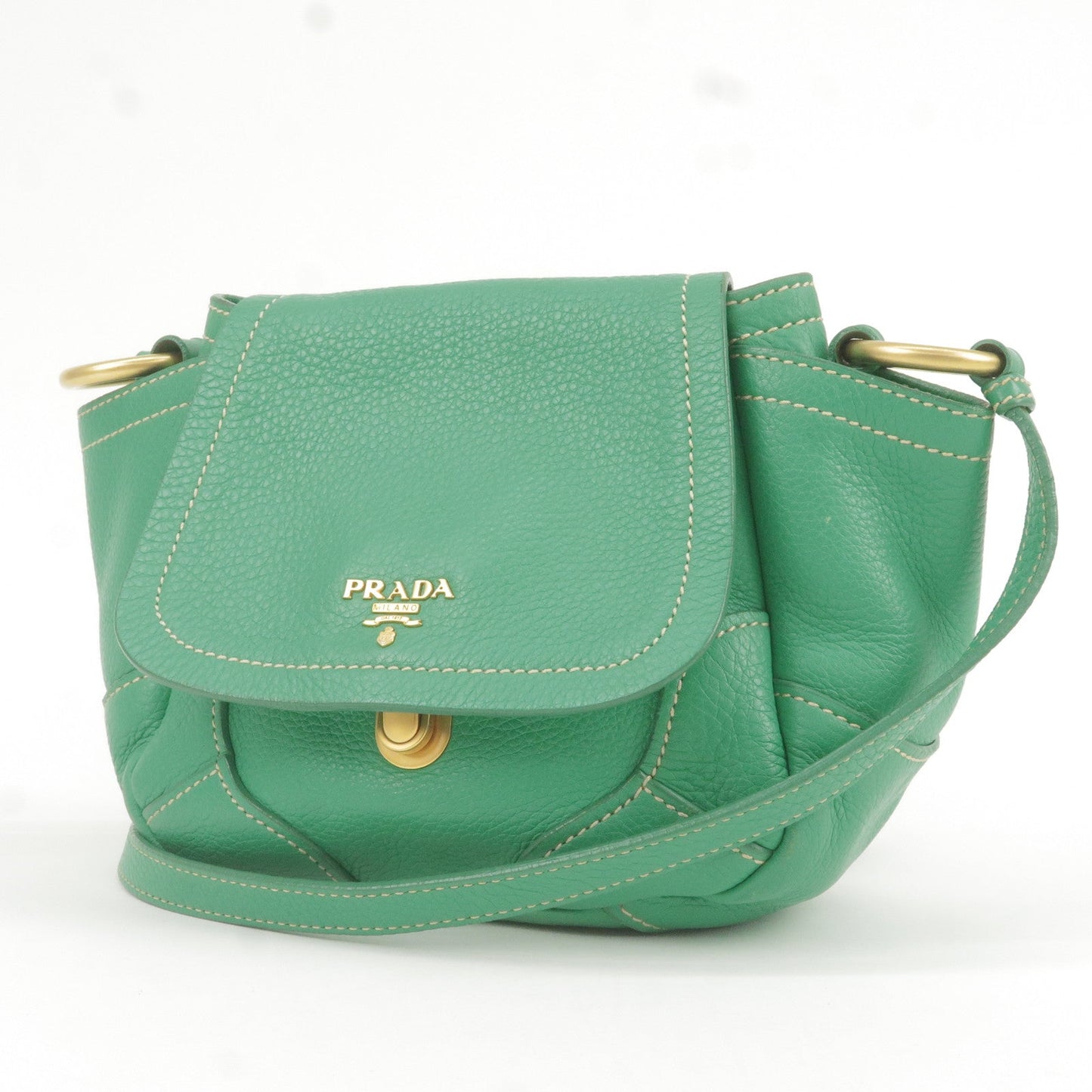 PRADA Logo Leather Shoulder Bag Crossbody Bag Green