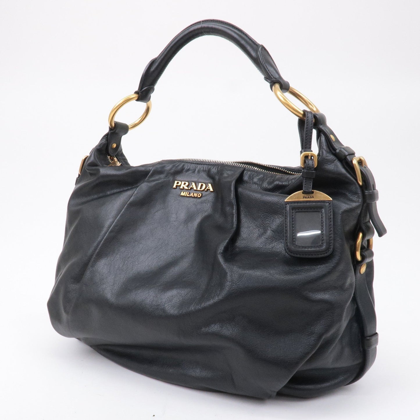 PRADA Logo Leather One Shoulder Bag NERO Black