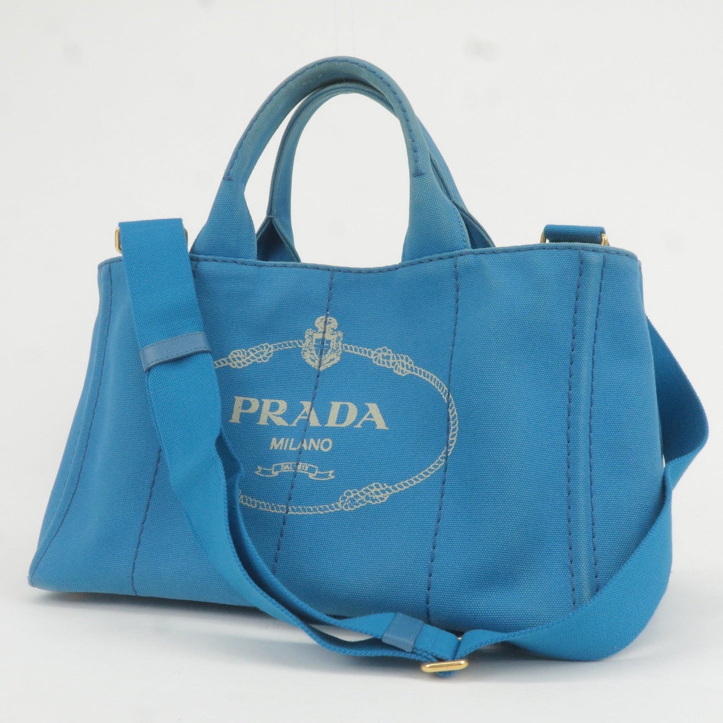 PRADA Canapa Canvas 2Way Hand Bag Tote Bag Blue 1BG642