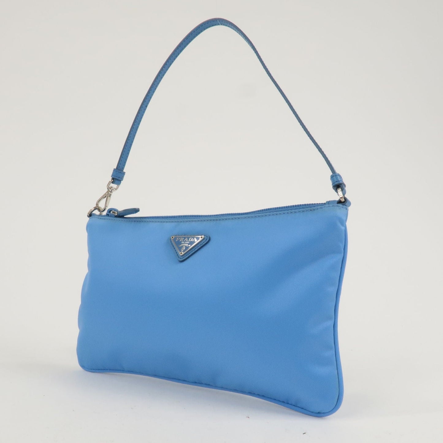 PRADA Logo Nylon Leather Hand Bag Shoulder Bag Light Blue 1NI545