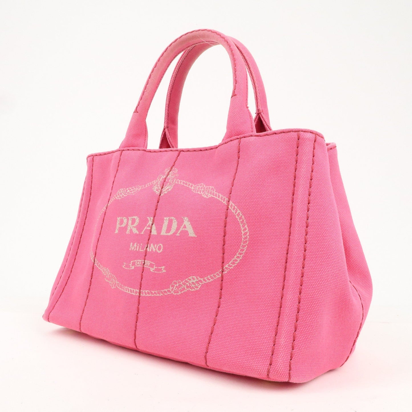 PRADA Logo Canapa Mini Canvas 2Way Tote Bag Pink 1BG439