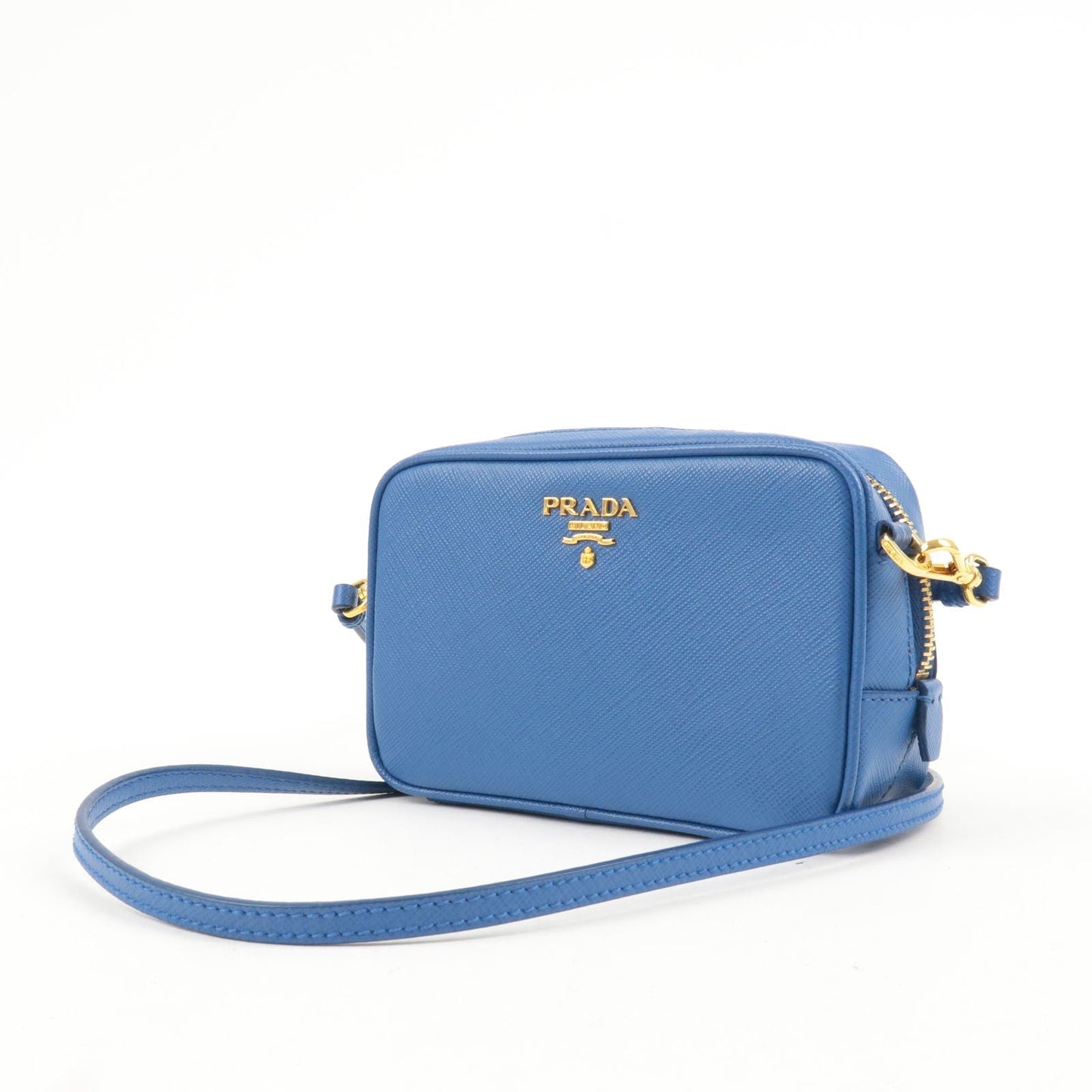 PRADA Logo Leather Shoulder Bag Mini Bag Blue 1N1674