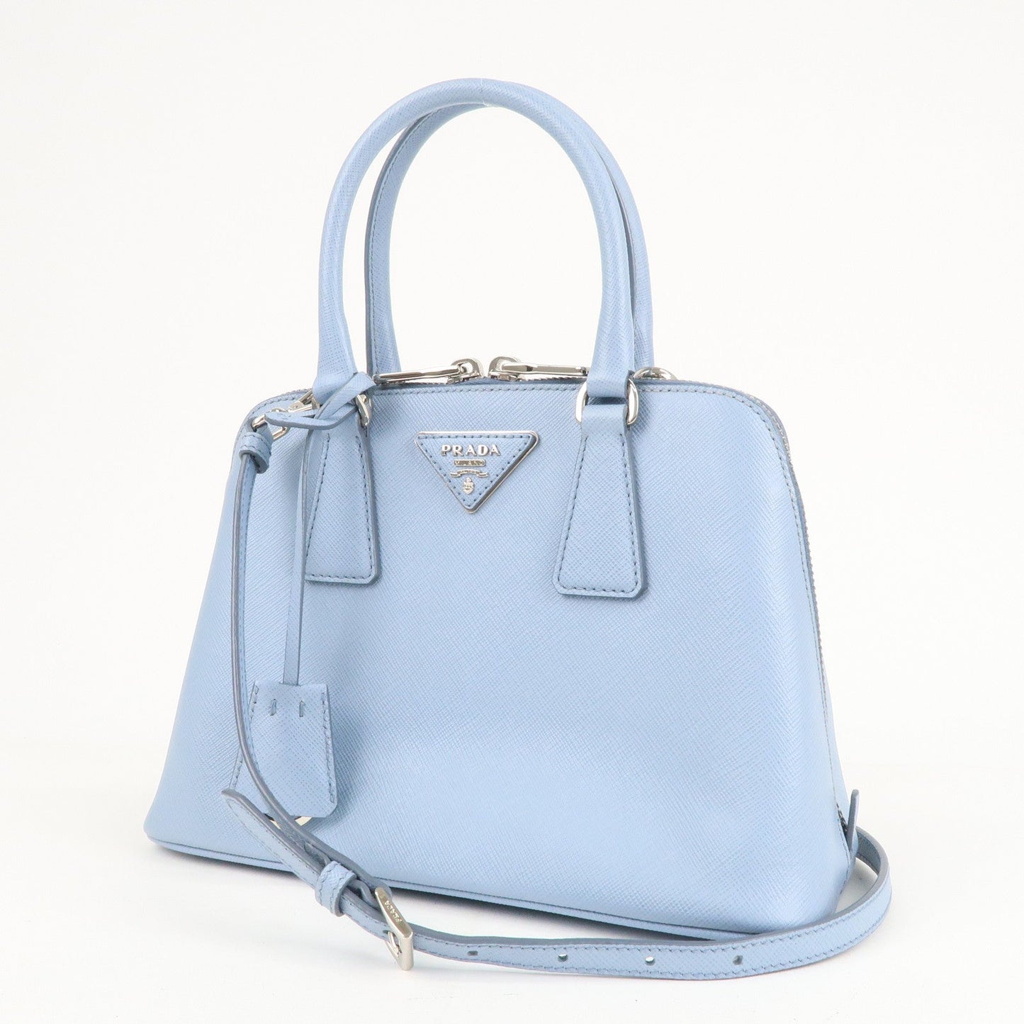 PRADA Logo Leather 2Way Bag Hand Bag Shoulder Bag Blue 1BA838