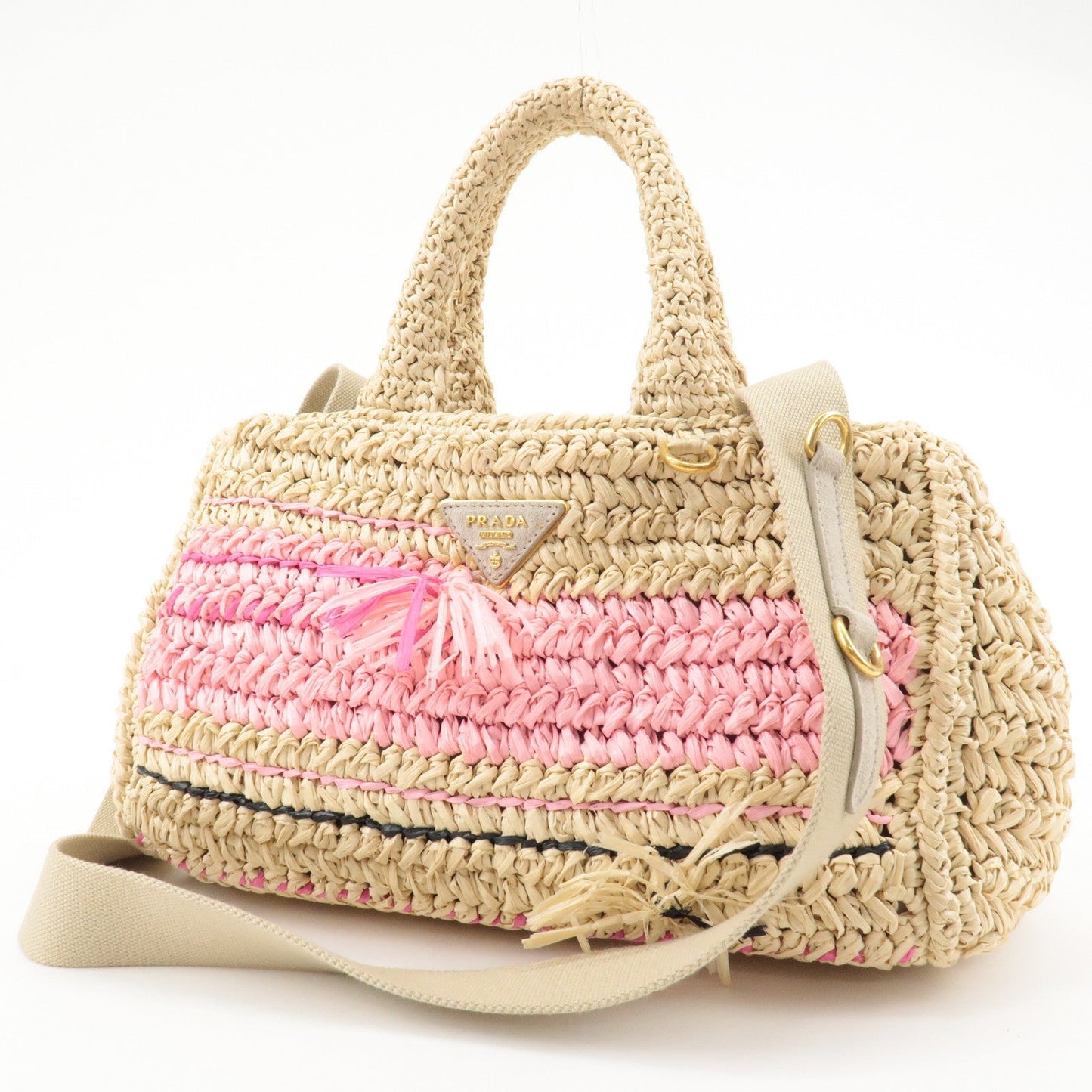 PRADA Raffia Canapa 2Way Bag Hand Bag Shoulder Bag Beige 1BG153