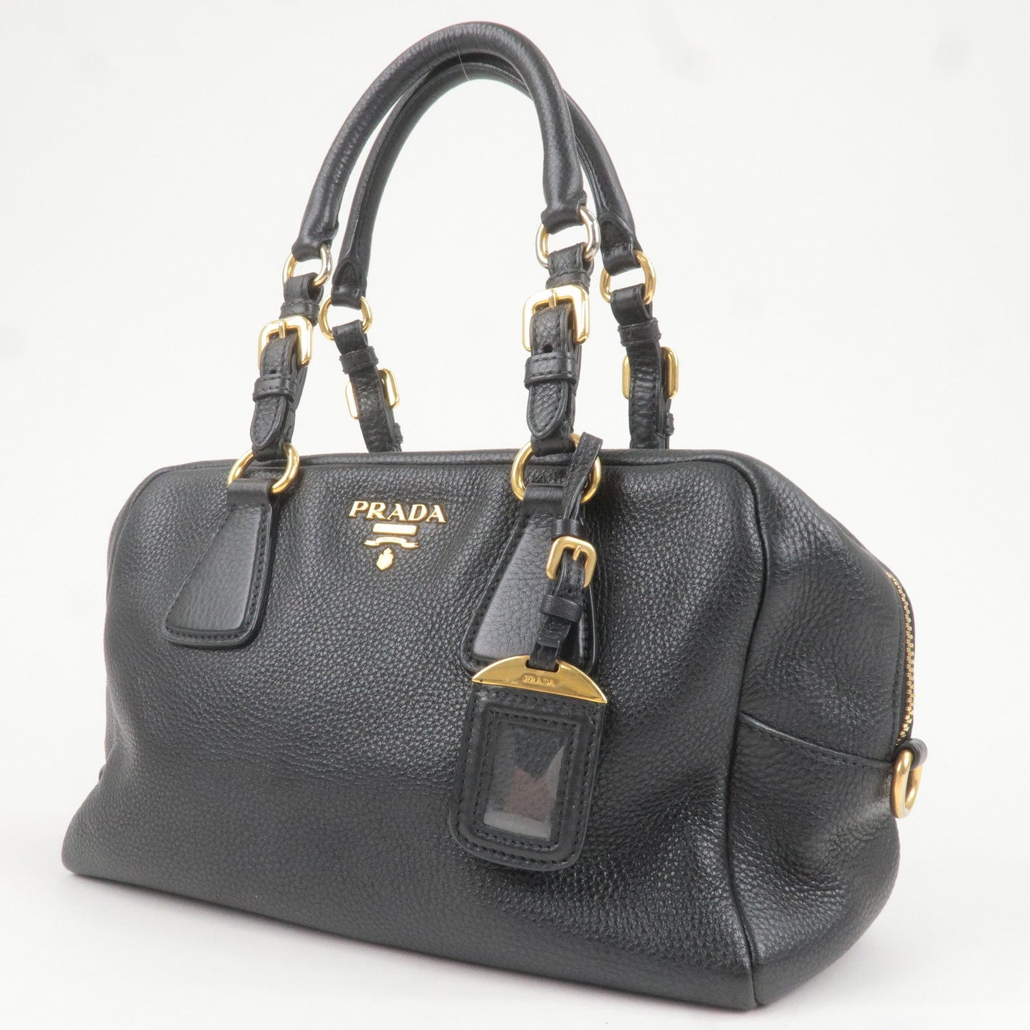 PRADA Logo Leather Mini Boston Bag Shoulder Bag Black B3091M