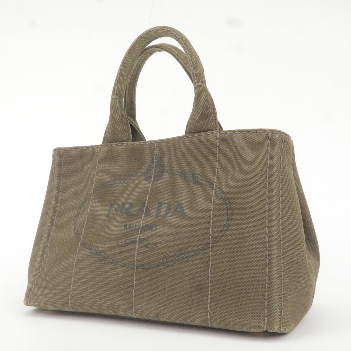 PRADA Canapa Mini Canvas 2Way Bag Hand Bag Khaki BN2439