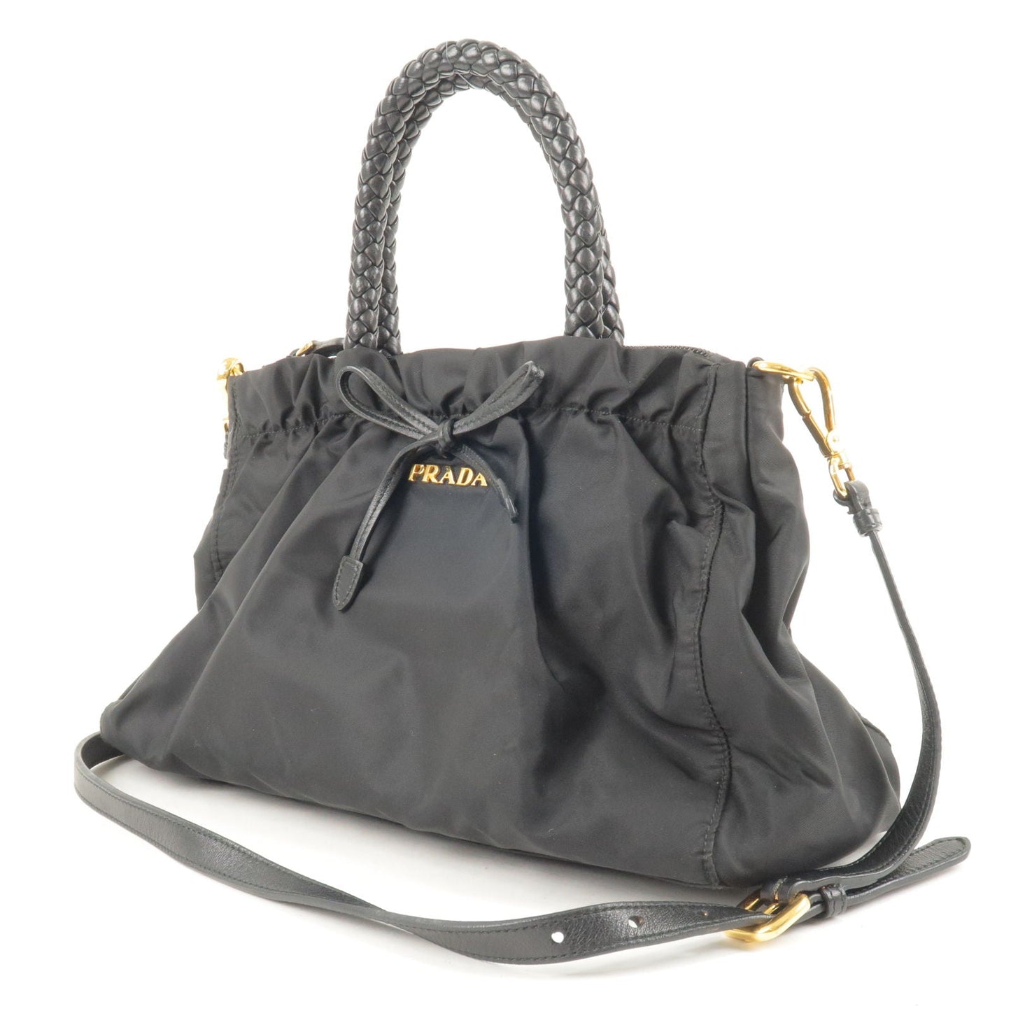 PRADA Nylon Leather Ribbon 2Way Bag Shoulder Bag NERO Black