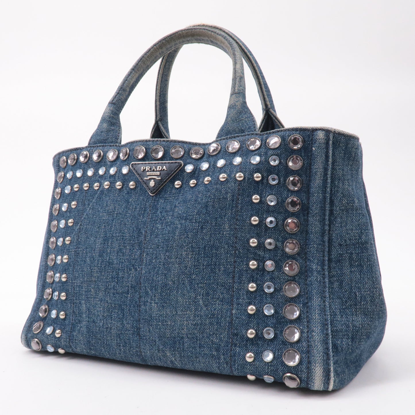 PRADA Denim Bijou Canapa Mini Canvas 2Way Hand Bag Blue 1BG439