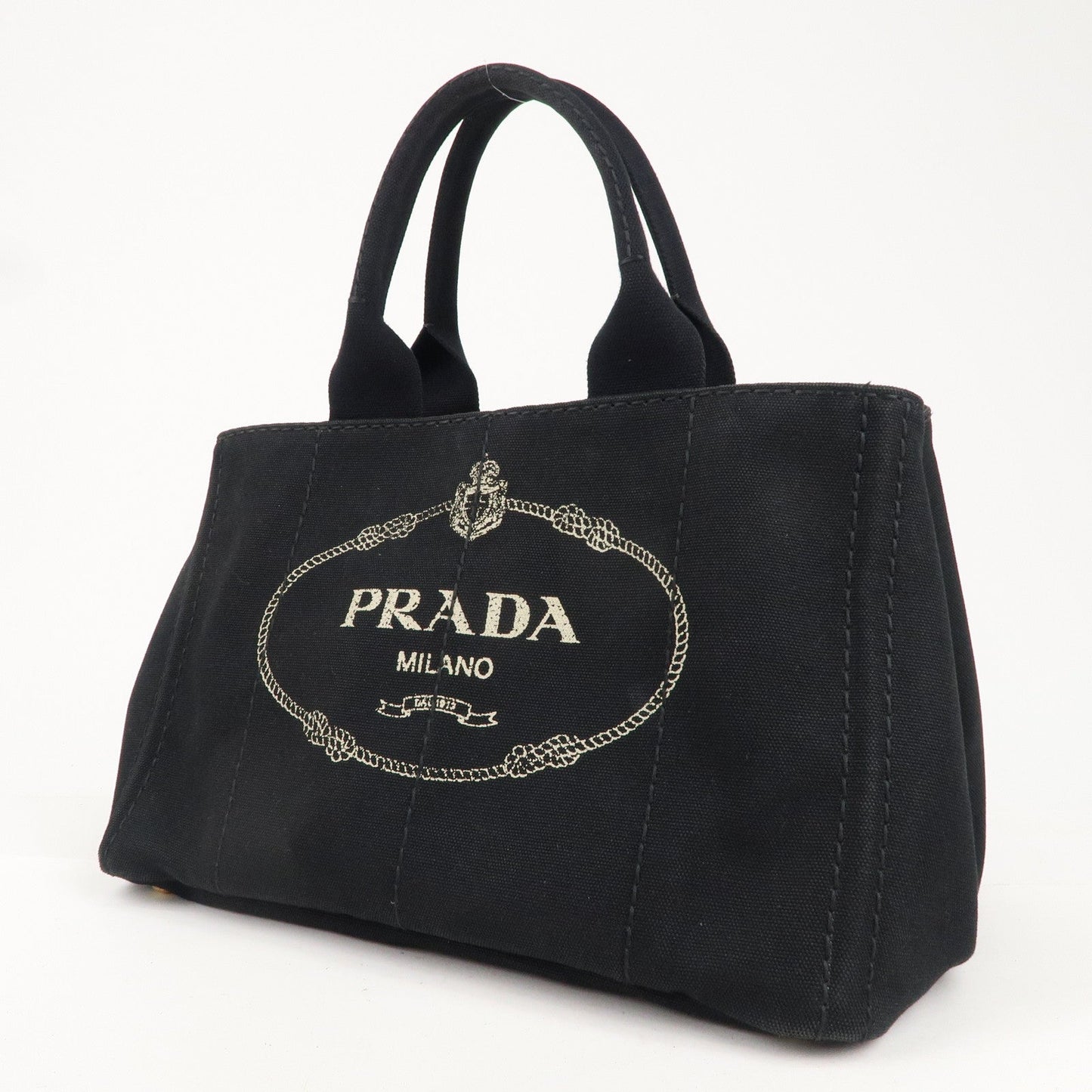 PRADA Canapa Canvas Tote Bag Hand Bag Black BN1877