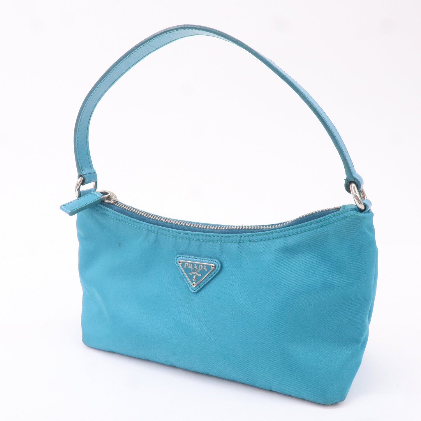 PRADA Nylon Leather Shoulder Bag Pouch Turquoise blue 1N1413