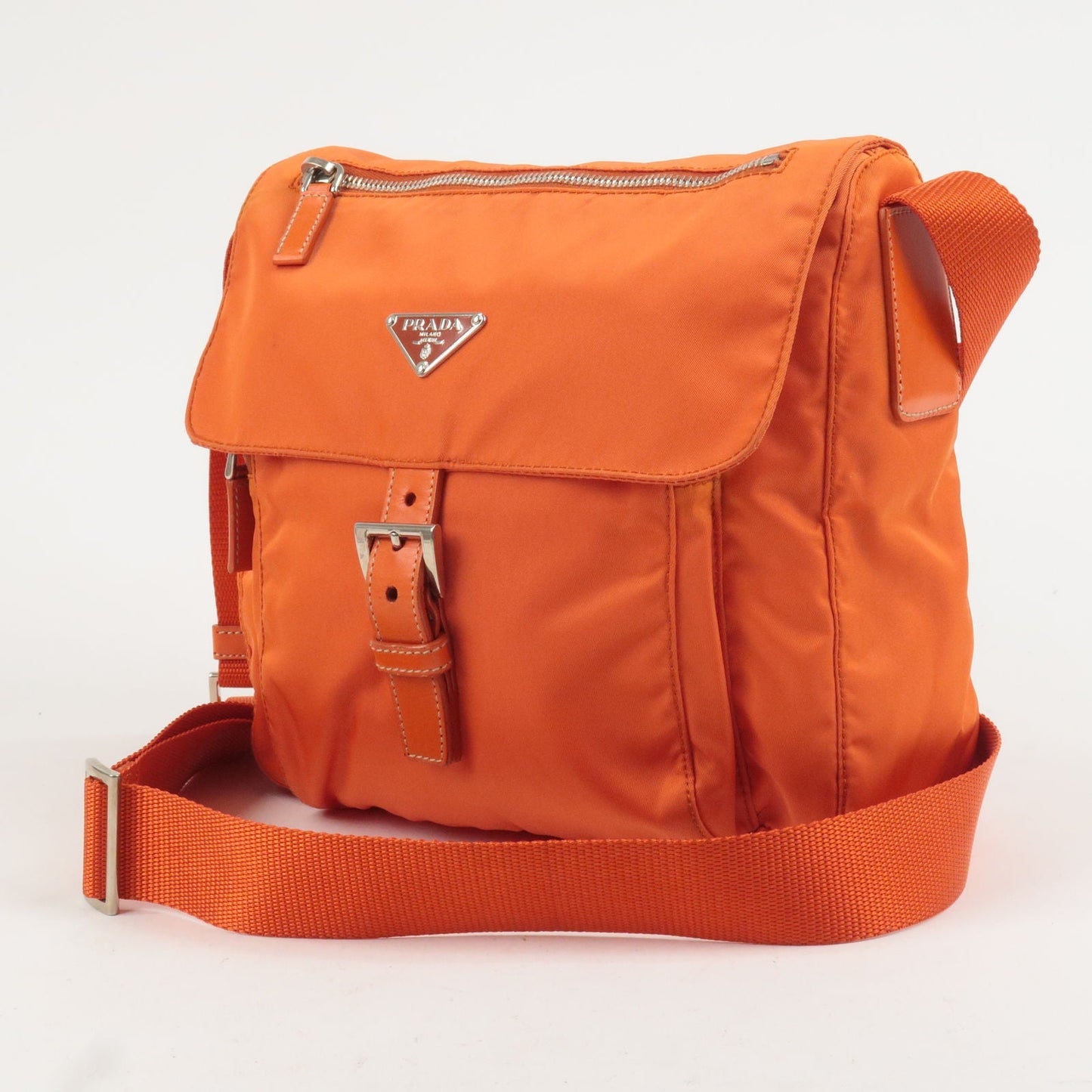 PRADA Logo Nylon Leather Shoulder Bag Orange B8994