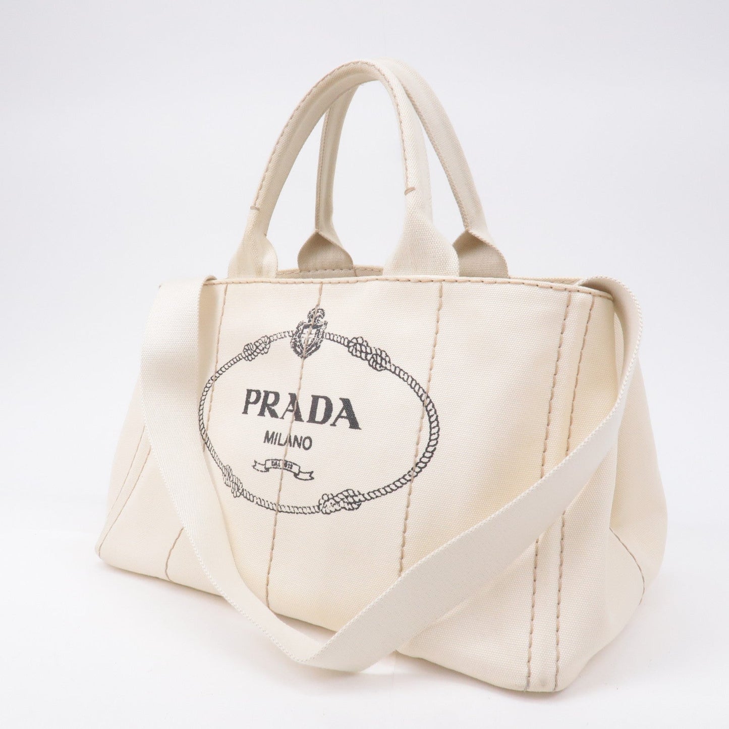 PRADA Logo Canapa Canvas 2Way Tote Bag Ivory BN2642