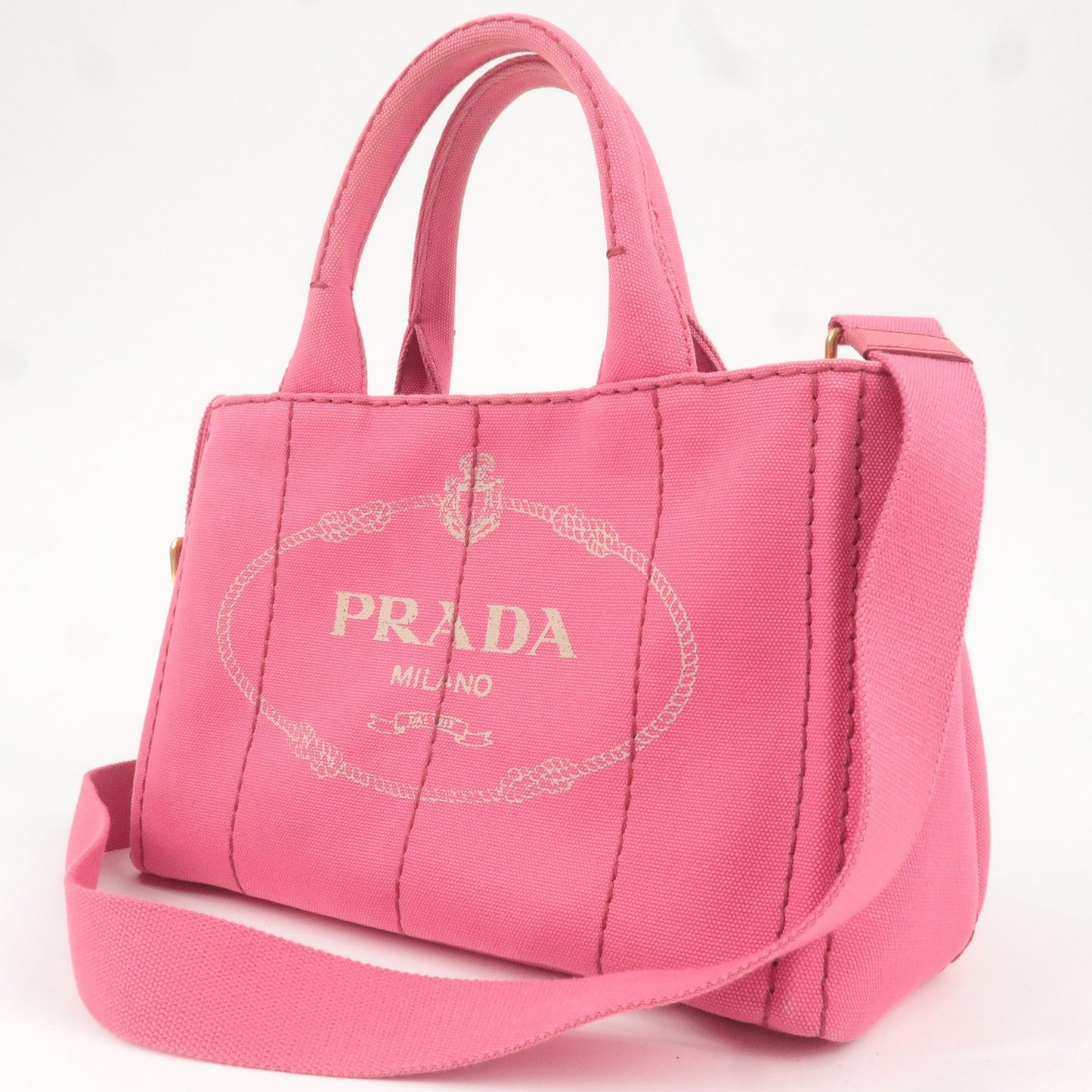 PRADA Logo Canapa Mini Canvas 2Way Tote Bag Pink 1BG439