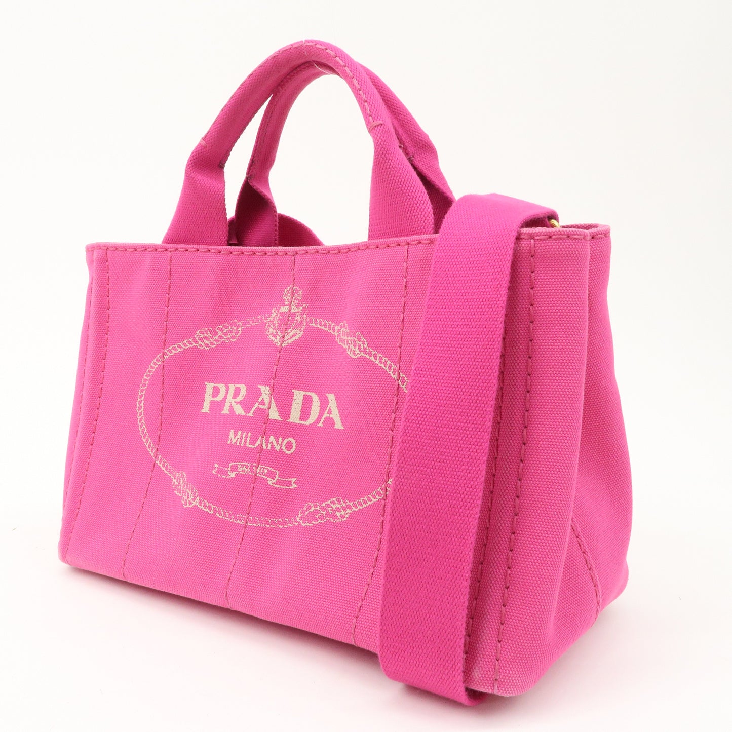 PRADA Logo Canapa Mini Canvas 2Way Tote Bag Pink 1BG439