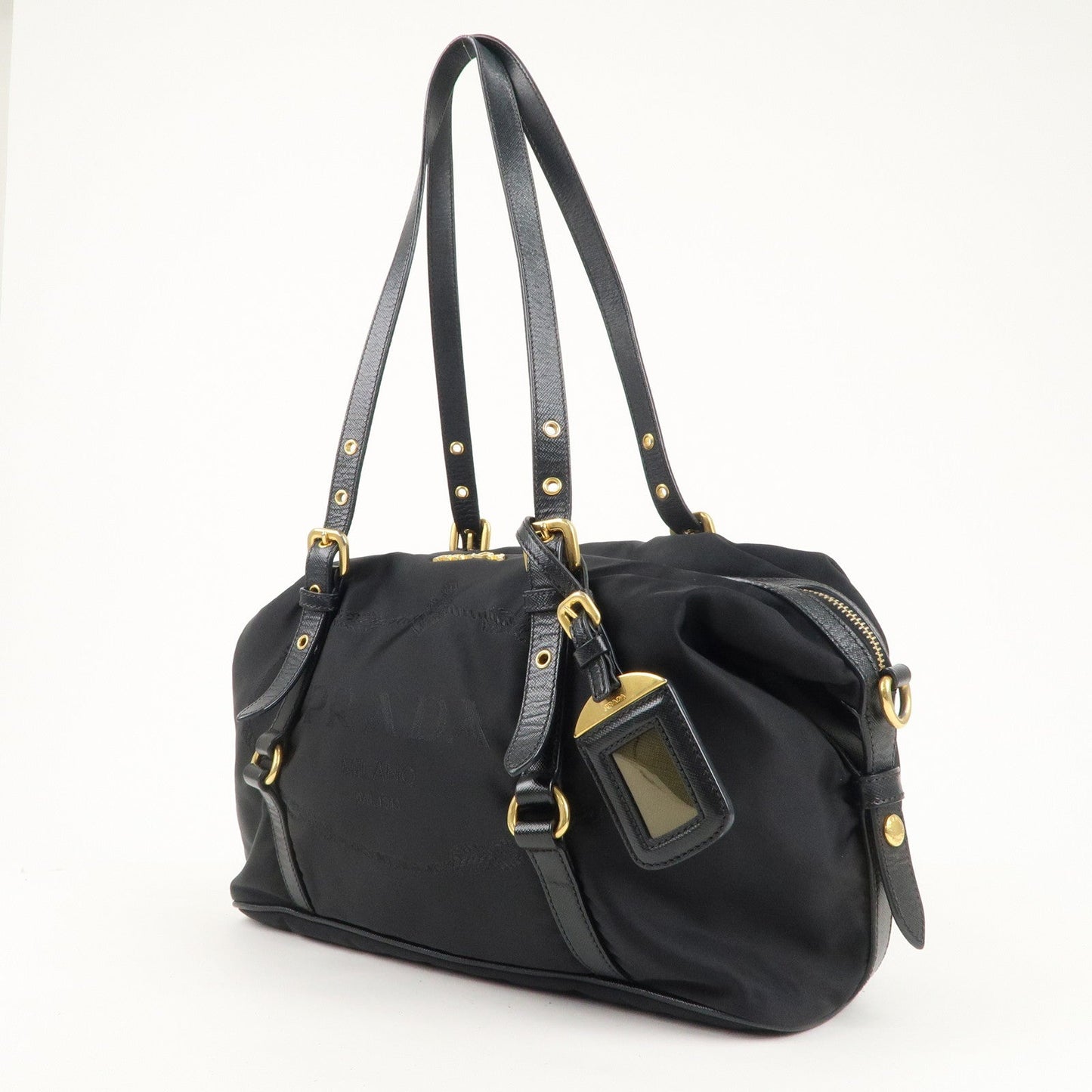 PRADA Nylon Leather Shoulder Bag Black