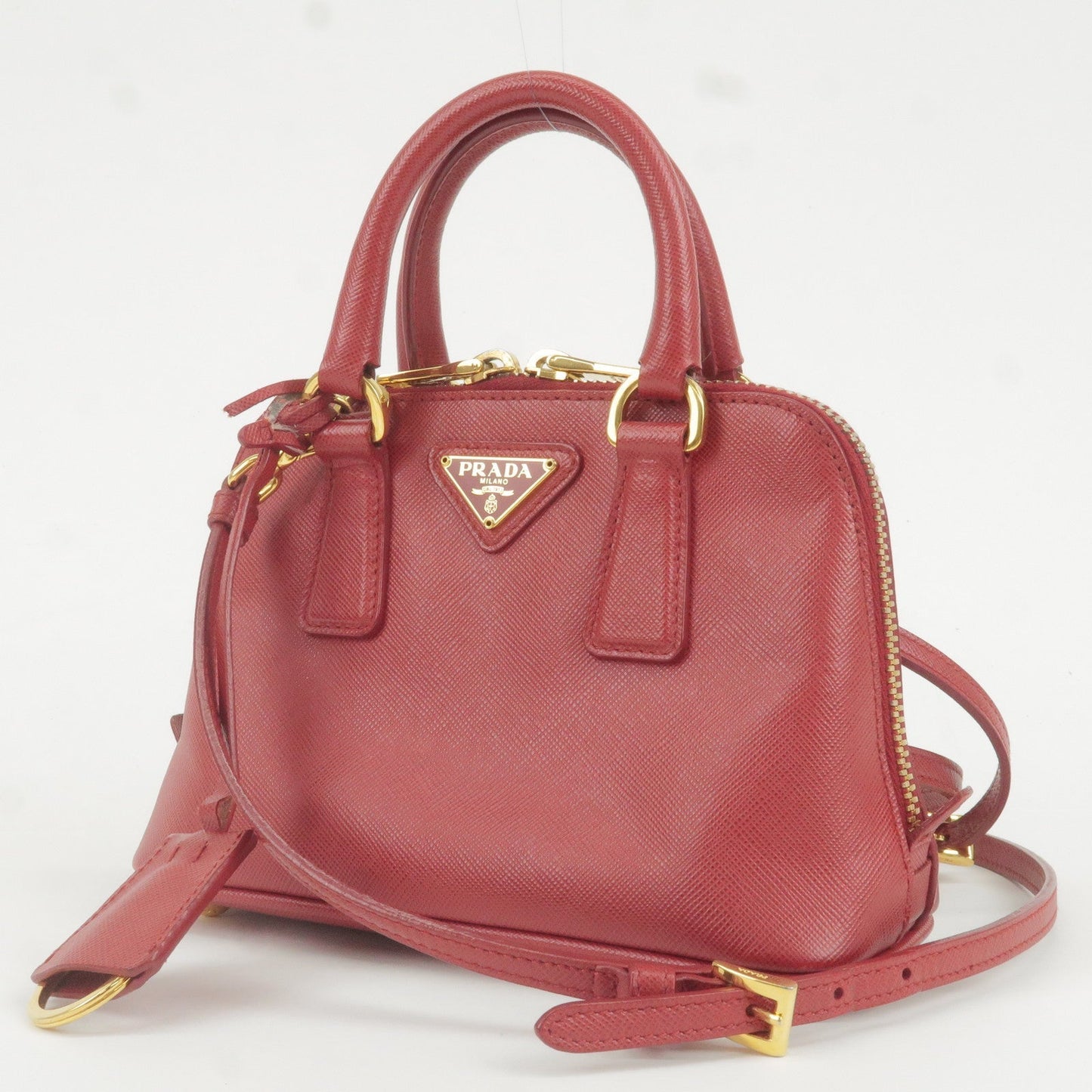 PRADA Leather Promenade Mini 2Way Bag Shoulder Bag Red BL0851