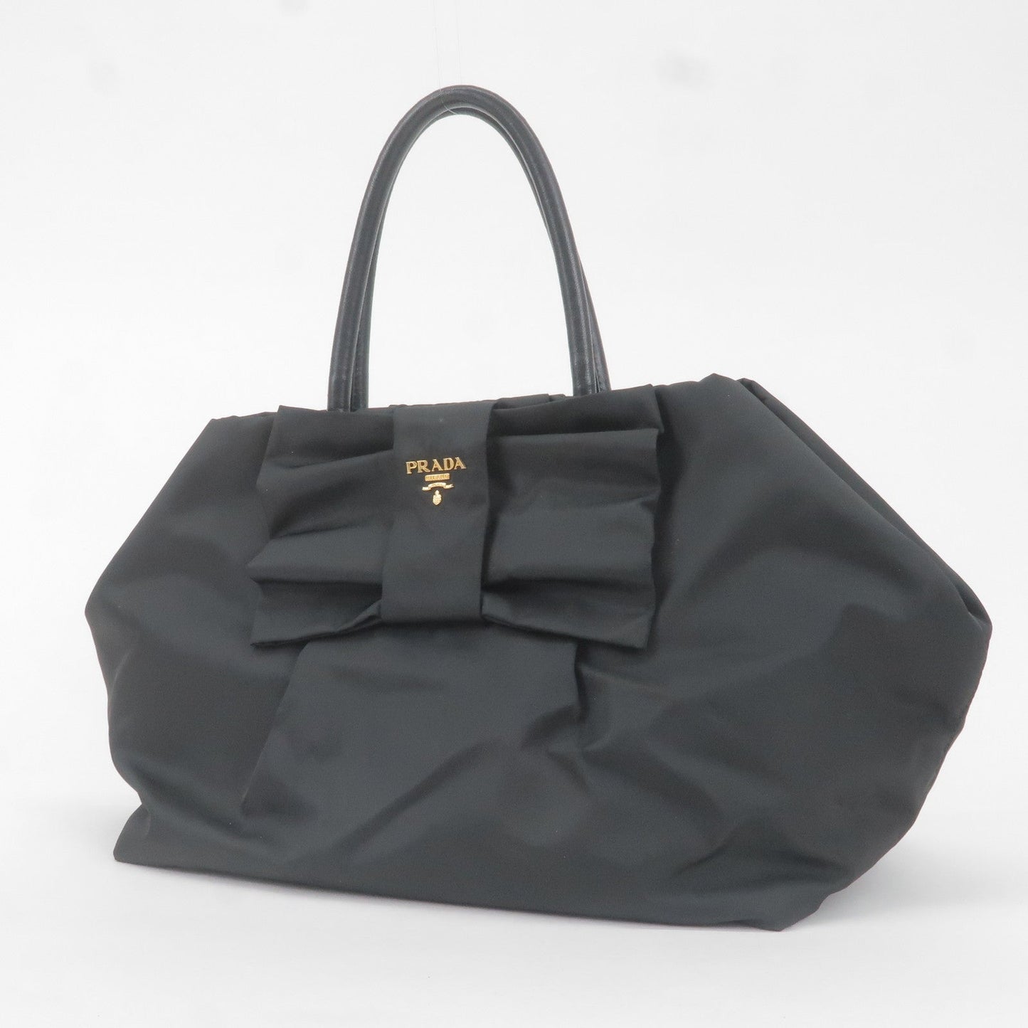 PRADA Nylon Leather Ribbon Hand Bag NERO Black BN1601