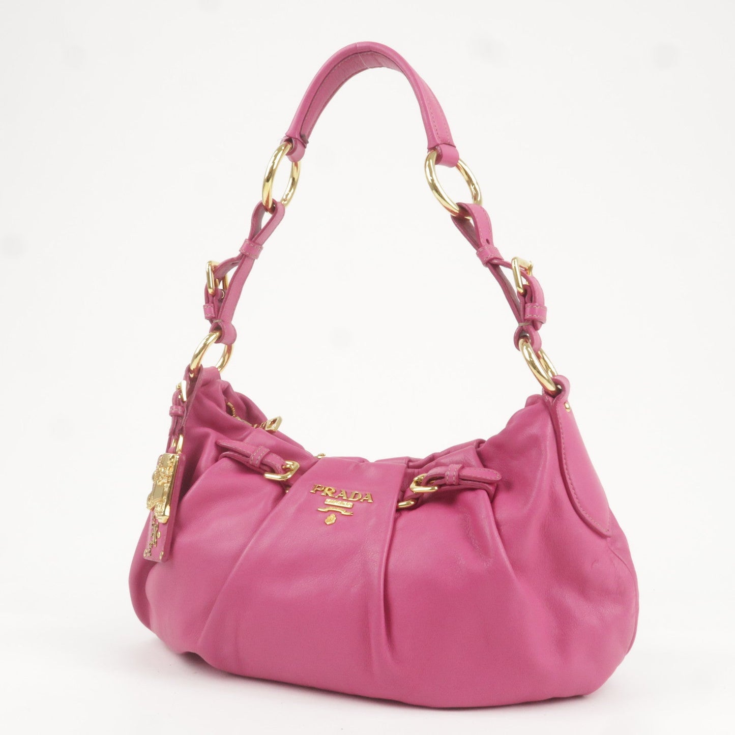 PRADA Logo Leather Shoulder Bag Pink Gold BR3795