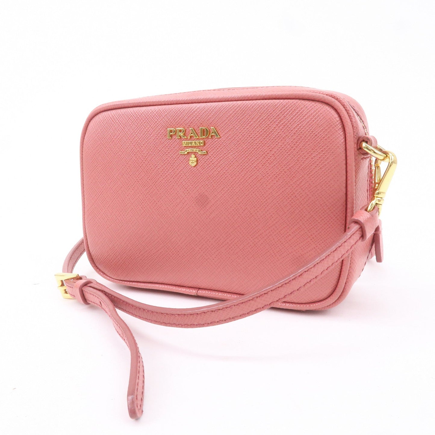 PRADA Logo Leather Crossbody Shoulder Bag Pink 1N1674