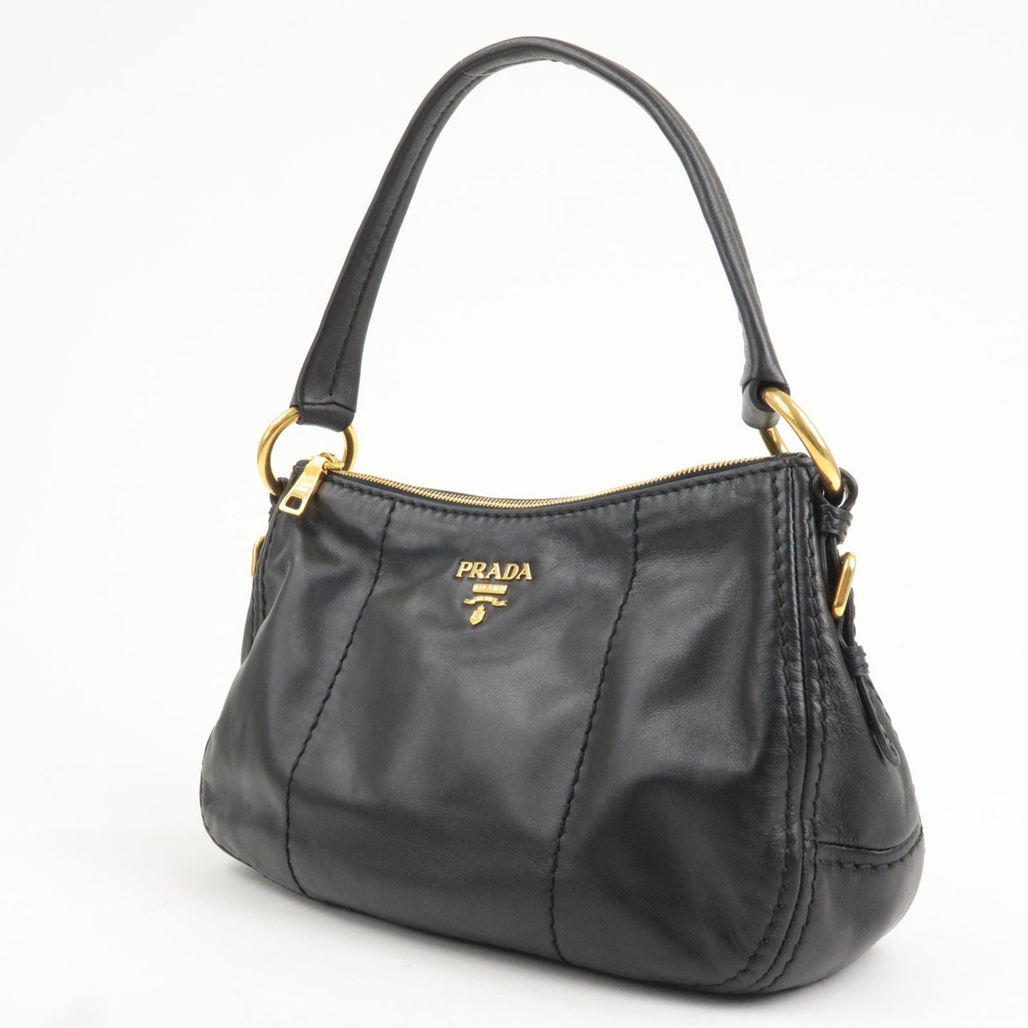 PRADA Soft Calf Leather Shoulder Bag Black BR4690