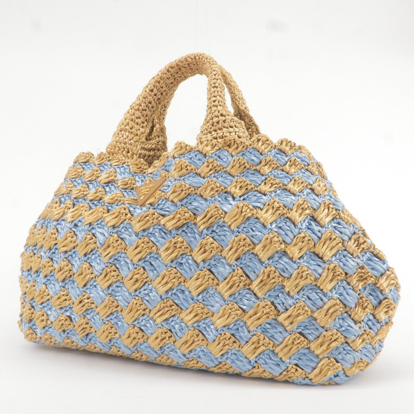 PRADA Raffia Crochet Canapa Tote Bag Blue Beige BN2303