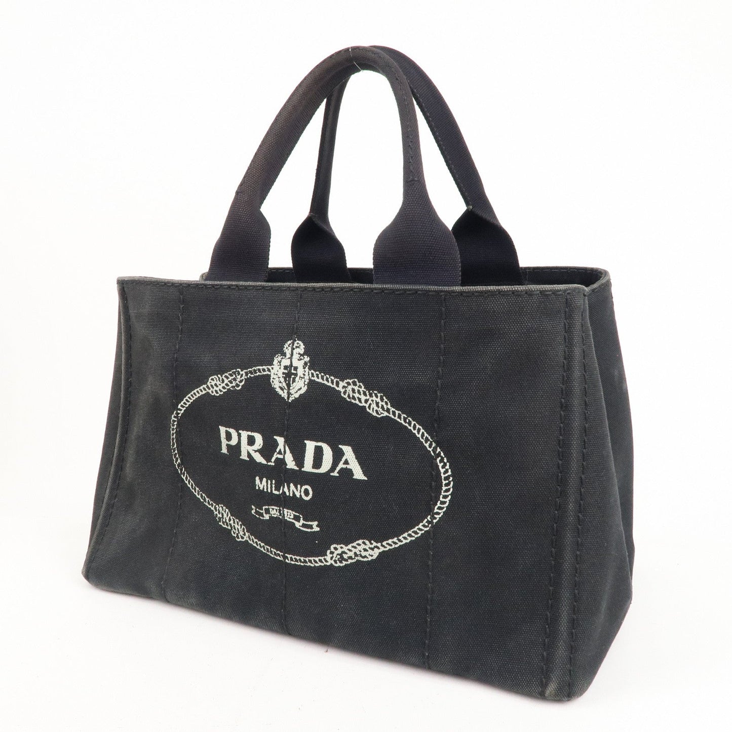 PRADA Canapa Canvas Tote Bag Hand Bag Black B1877B